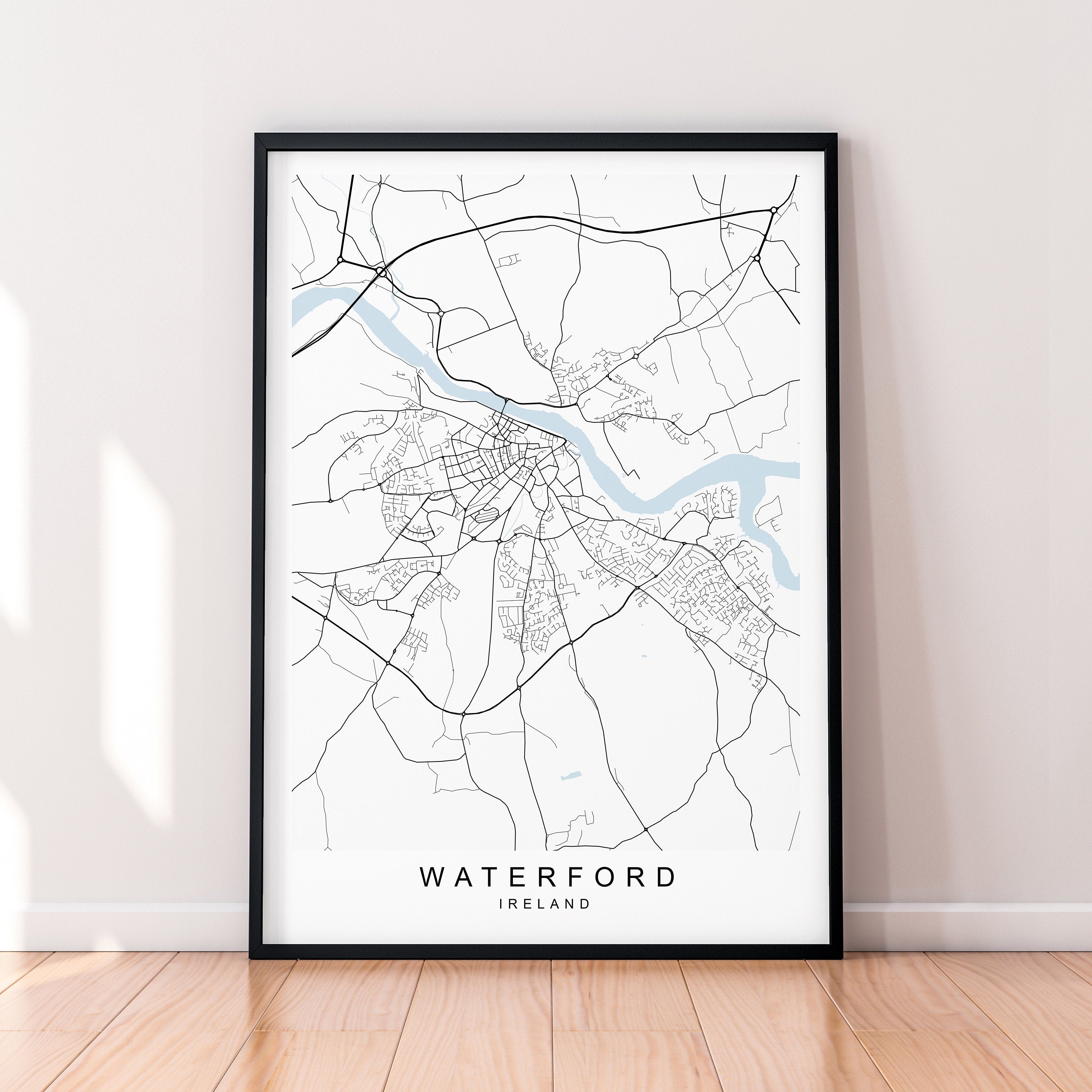 Waterford Town Map Ireland Print Poster Minimalist Home Decor Waterford Ireland Map Poster Wall Art Decor