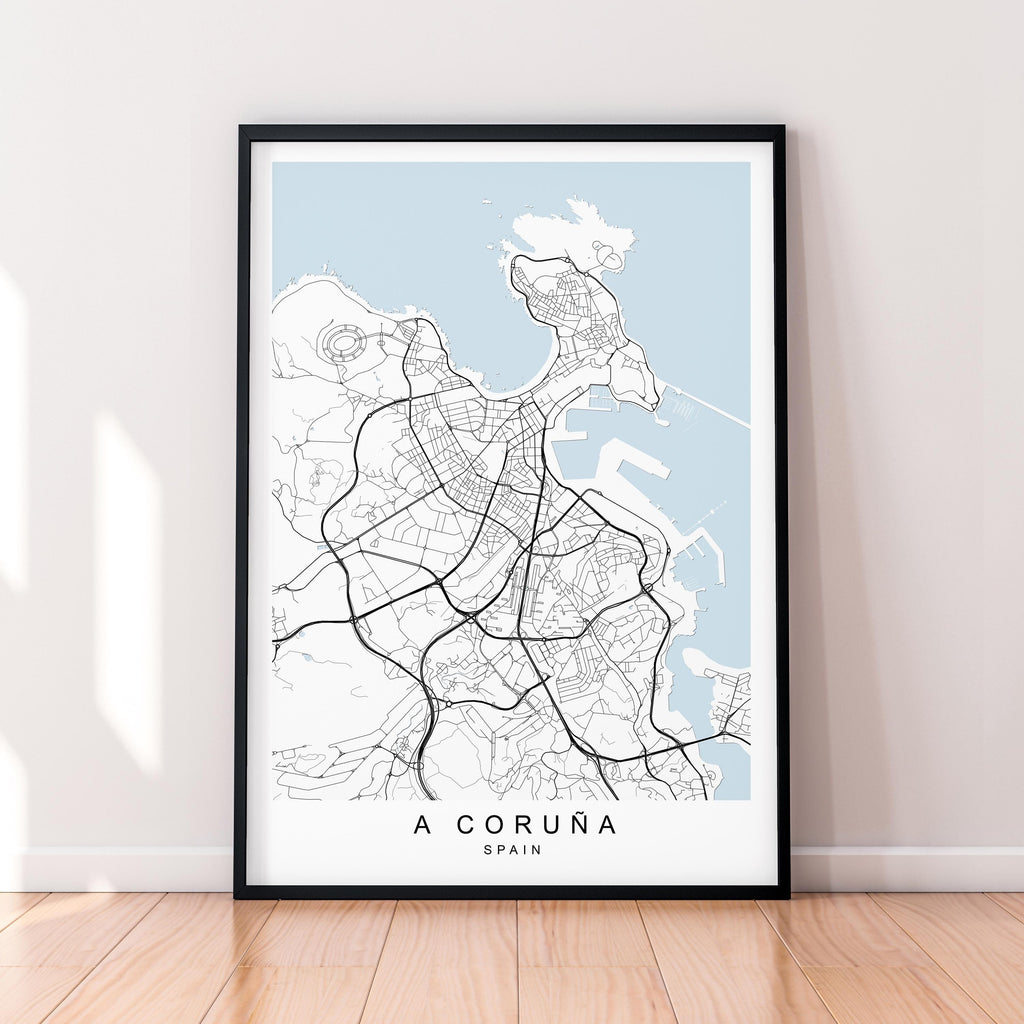 A Coruña Map Print Illustration A Coruna Spain Map Poster Wall Art Gift Unframed Print