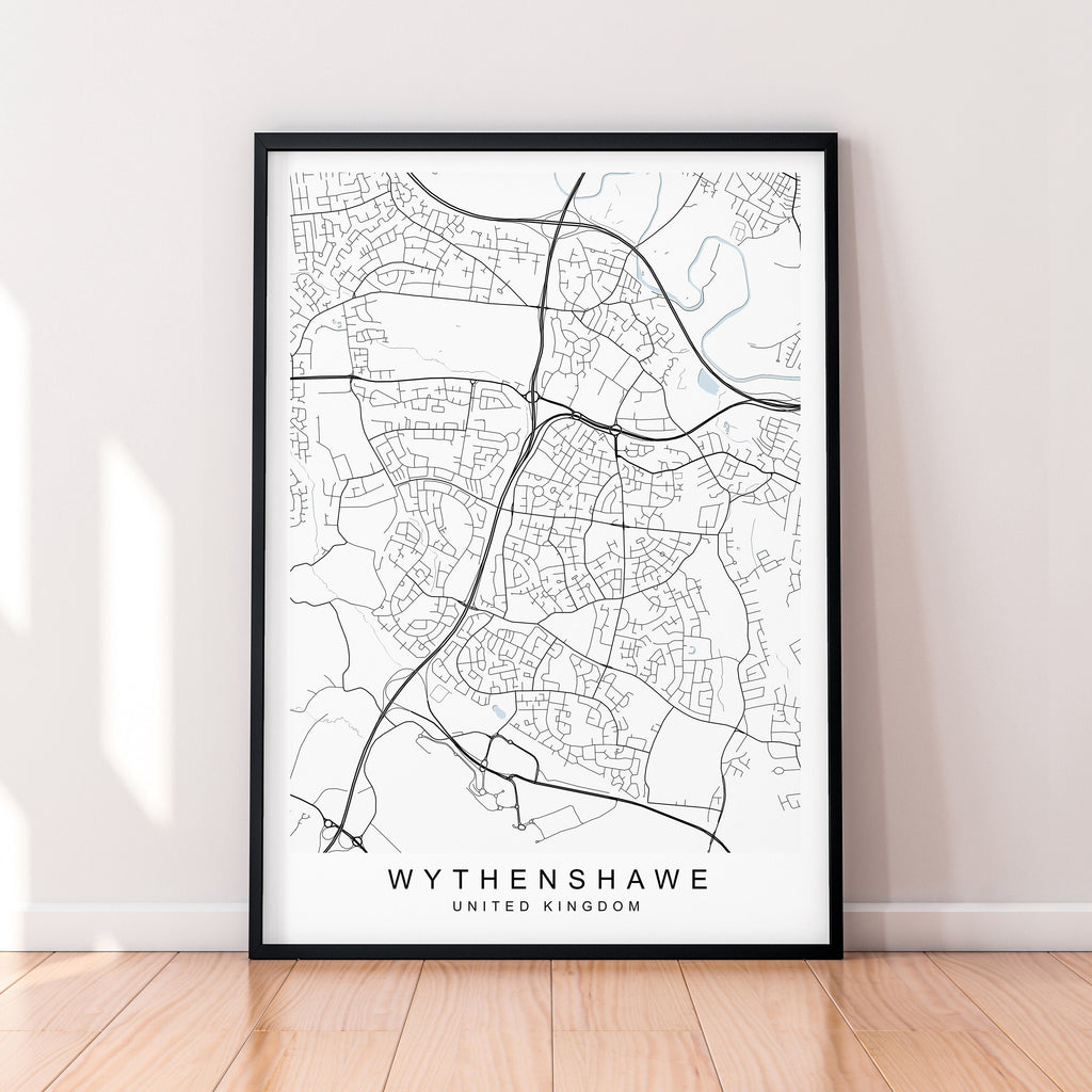 Wythenshawe Map England Print Poster Minimalist Home Decor Wythenshawe UK Town Map Poster Wall Art Decor