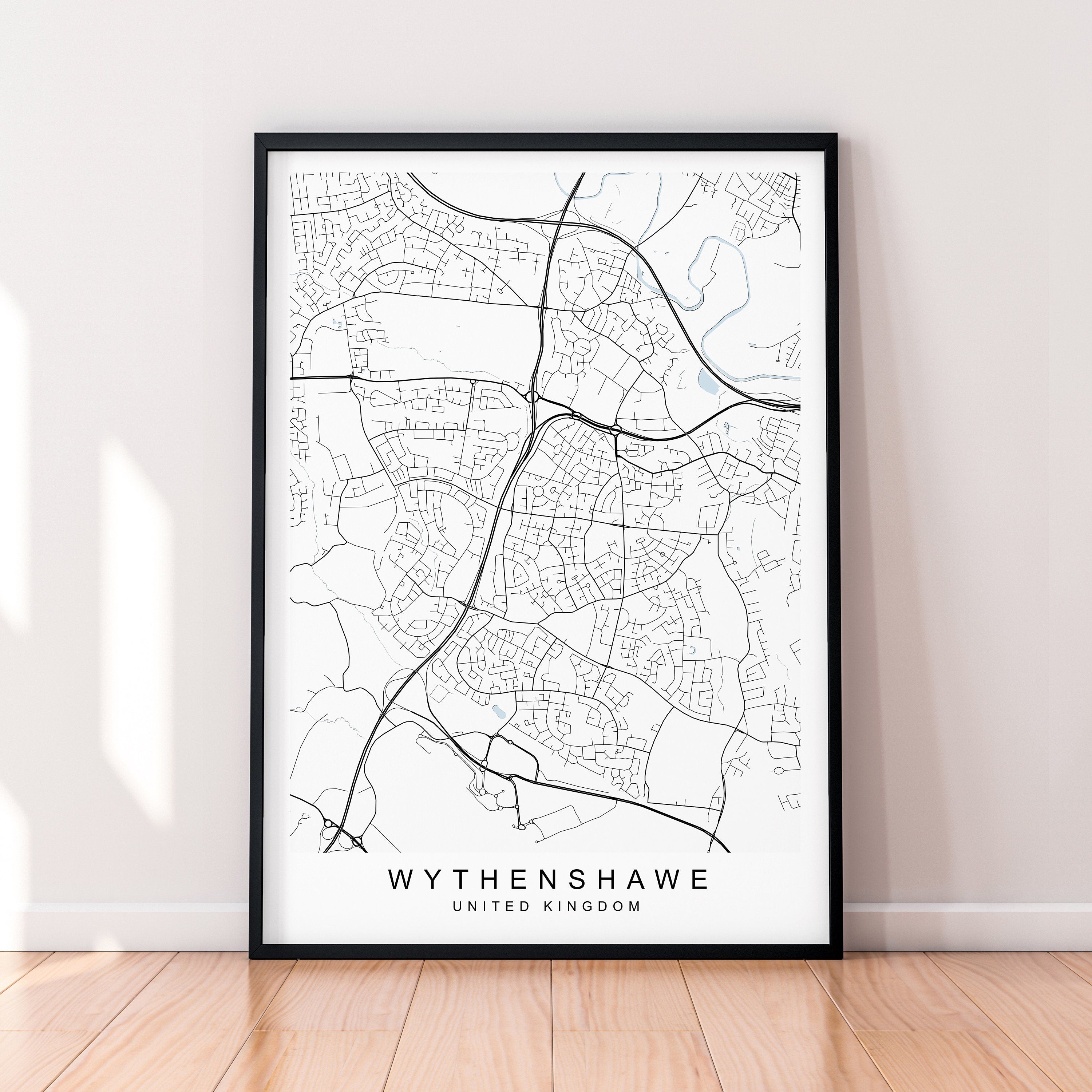 Wythenshawe Map England Print Poster Minimalist Home Decor Wythenshawe UK Town Map Poster Wall Art Decor