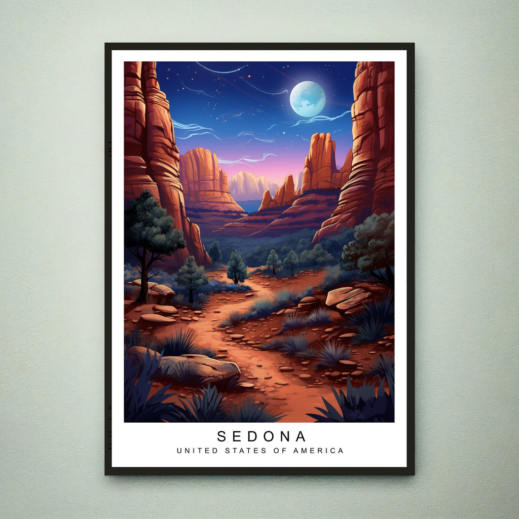 Sedona Night Illustration Print Sedona Desert Arizona Poster Gift Unframed Print