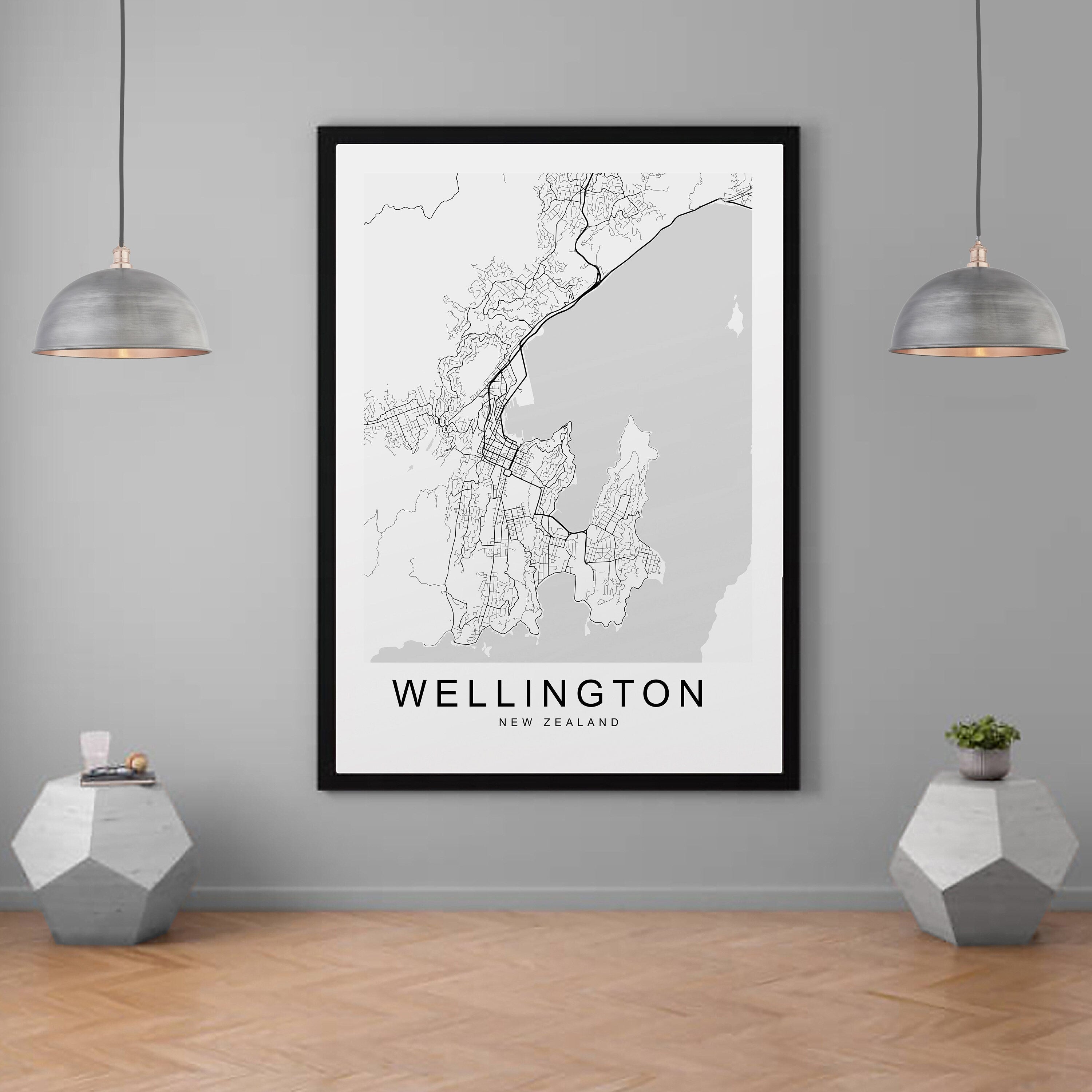 Wellington New Zealand City Town Map Print Minimalist Home Map Poster Wall Decor