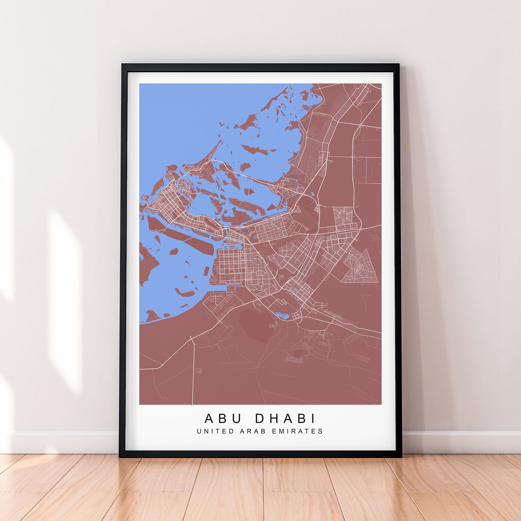 Abu Dhabi Map United Arab Emirates Print Minimalist Abu Dhabi City Area Map Poster Wall Decor