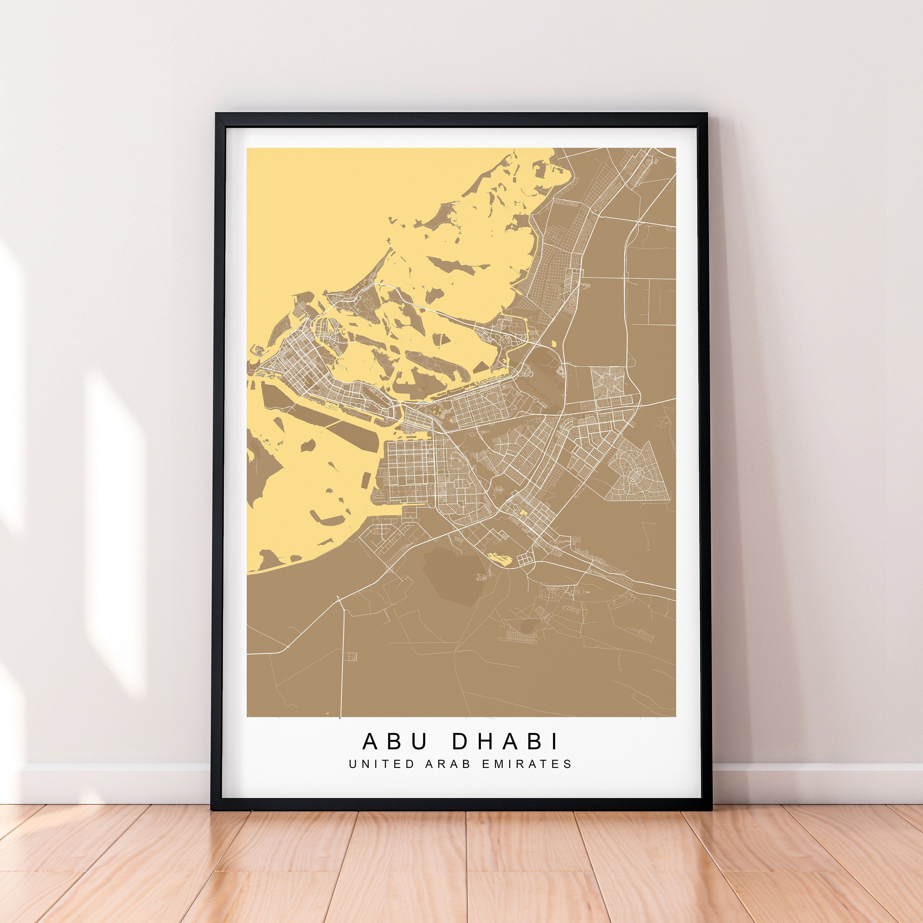 Abu Dhabi Map United Arab Emirates Print Minimalist Abu Dhabi City Area Map Poster Wall Decor