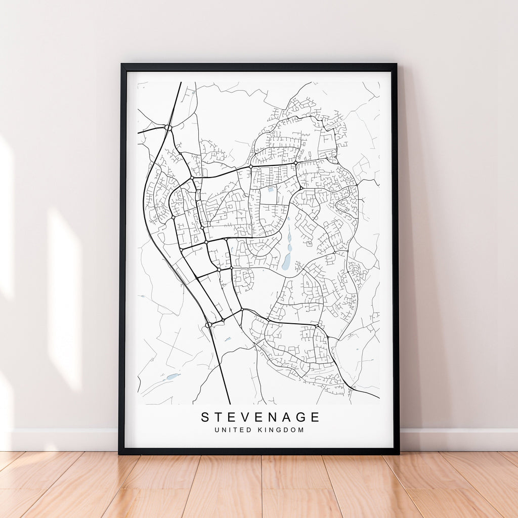 Stevenage Map England Print Poster Minimalist Home Decor Stevenage UK Town Map Poster Wall Art Decor