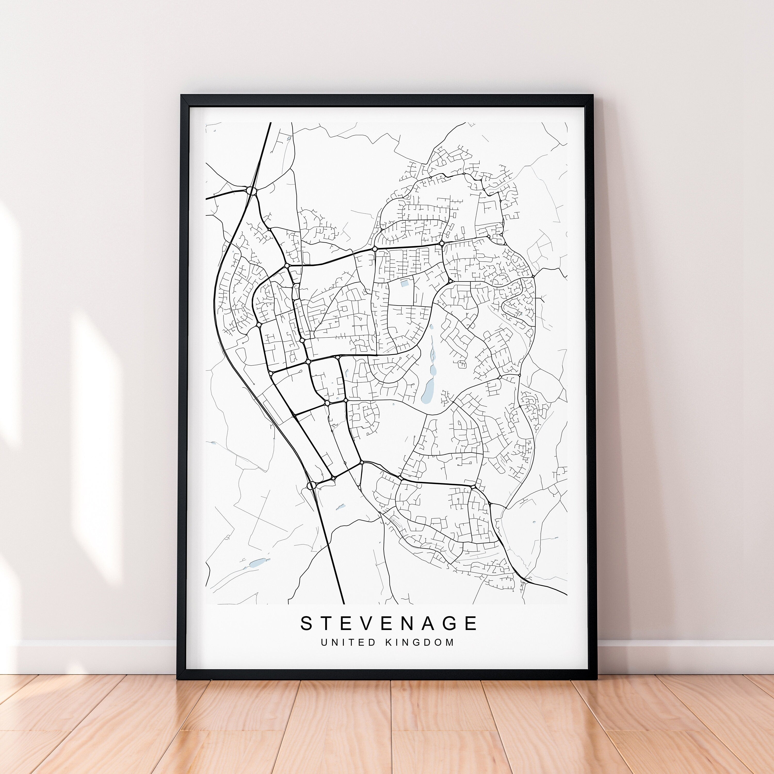 Stevenage Map England Print Poster Minimalist Home Decor Stevenage UK Town Map Poster Wall Art Decor