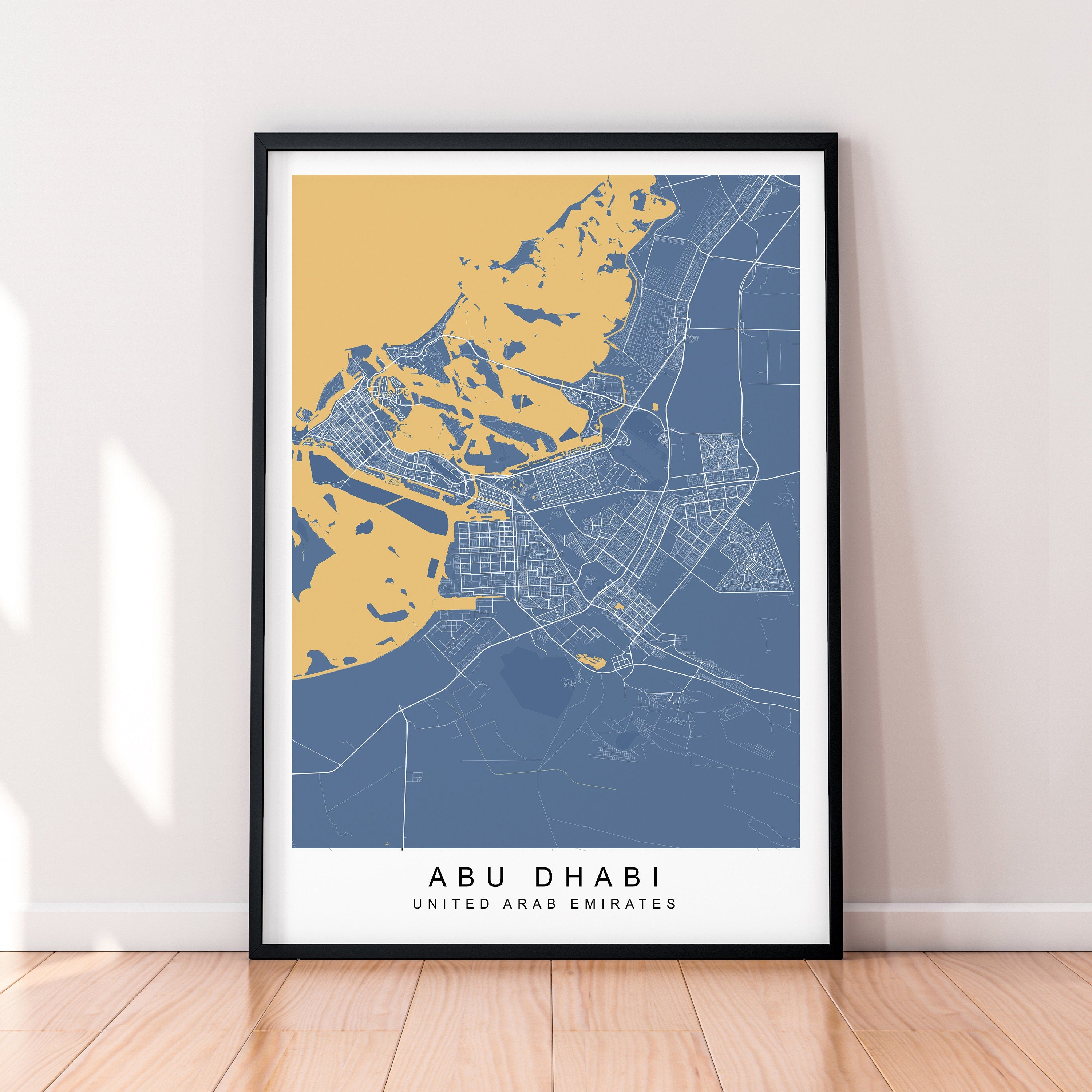 Abu Dhabi Map United Arab Emirates Print Minimalist Abu Dhabi City Area Map Poster Wall Decor