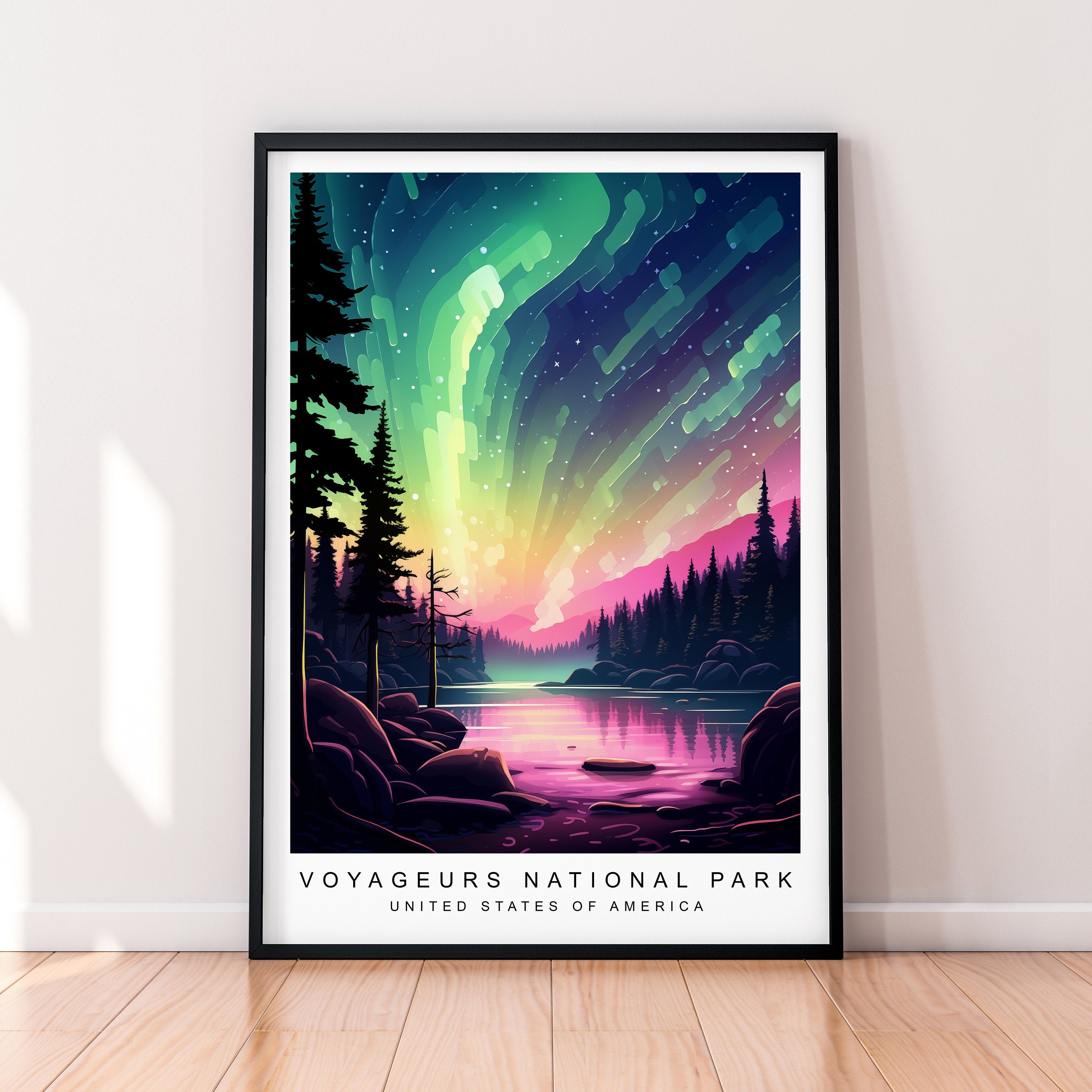 Voyageurs National Park Illustration Print Voyageurs National Park Aurora Poster Gift Unframed Print