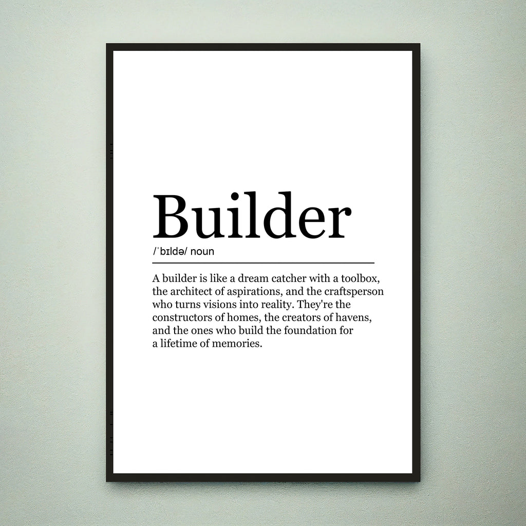 Builder Fun Print Definition Poster Builder Wall Art Minimalist Gift Print