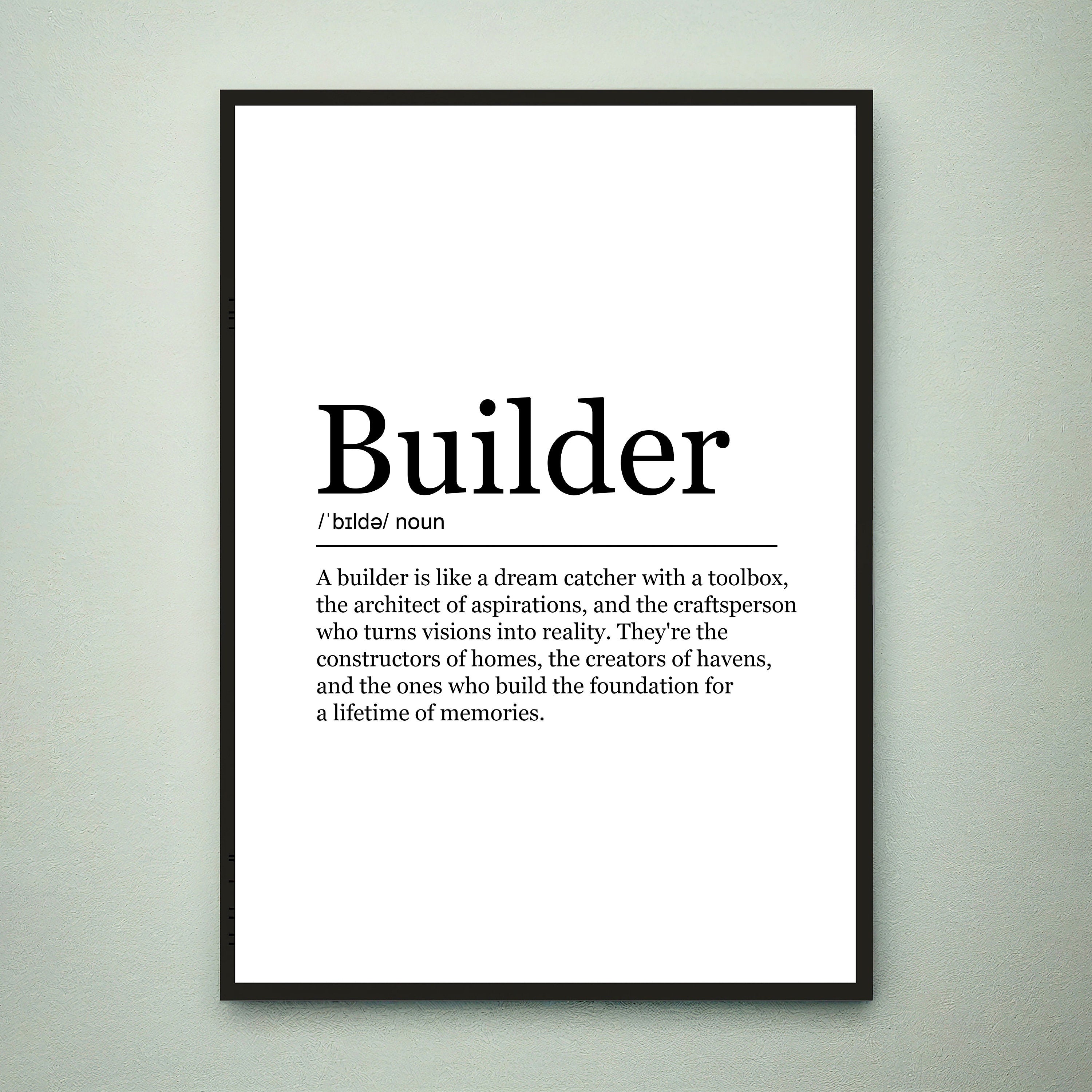 Builder Fun Print Definition Poster Builder Wall Art Minimalist Gift Print