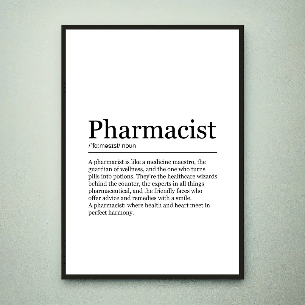 Pharmacist Print Definition Poster Wall Art Pharmacist Appreciation Meaning Minimalist Gift Print