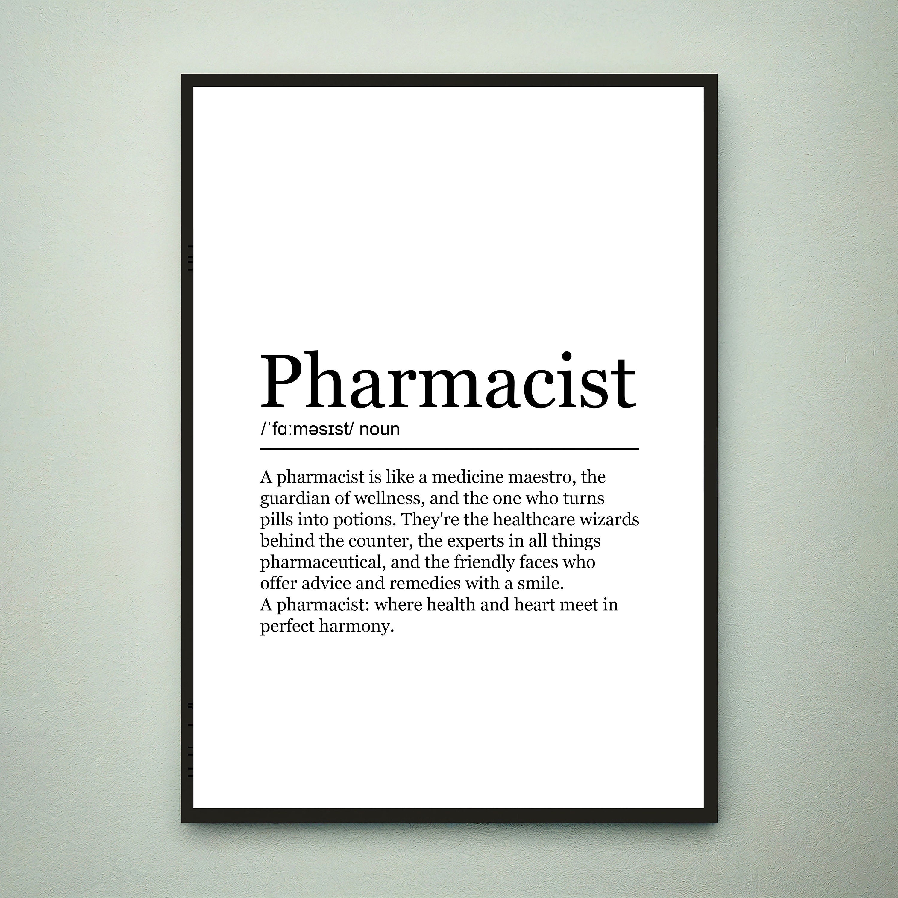Pharmacist Print Definition Poster Wall Art Pharmacist Appreciation Meaning Minimalist Gift Print