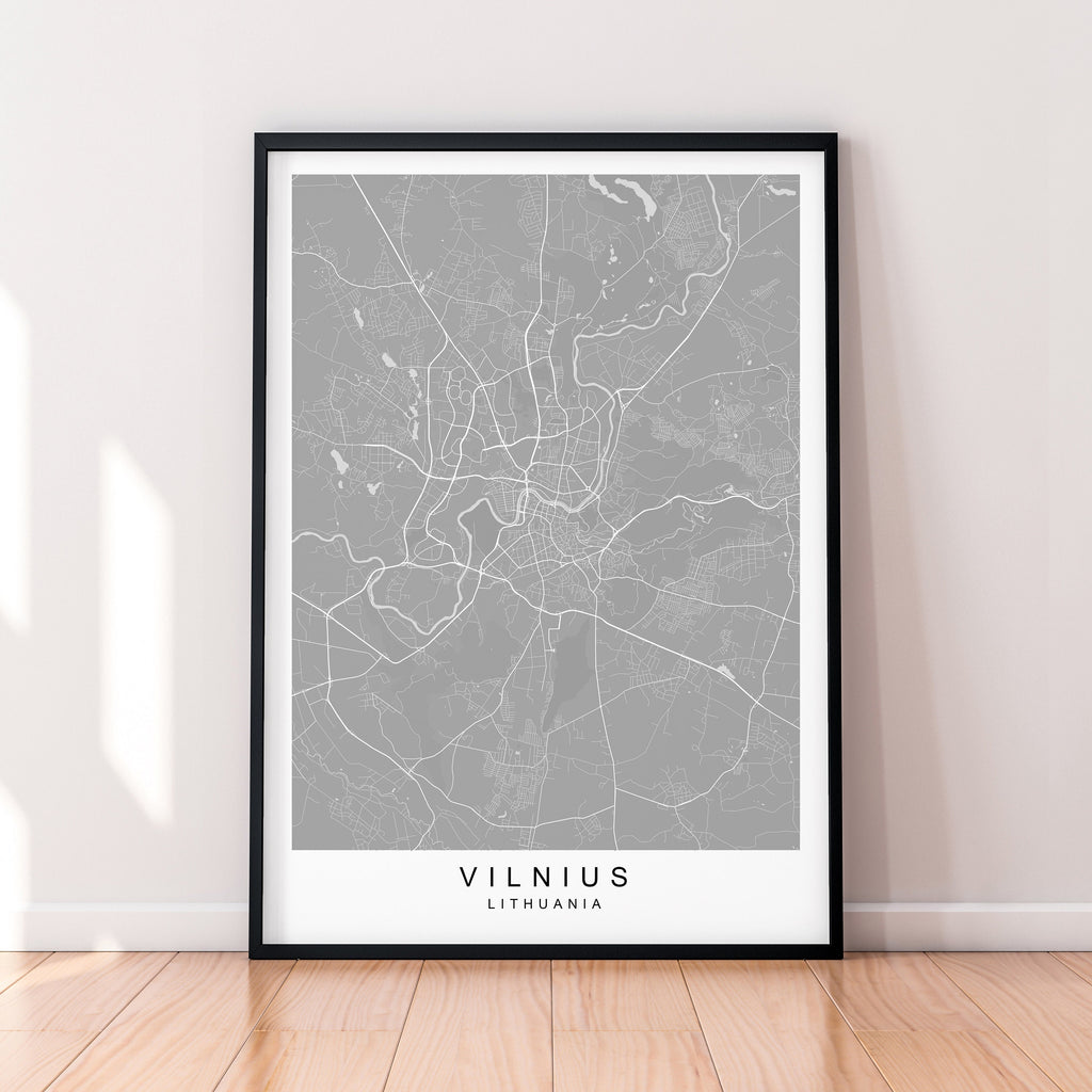 Vilnius Map Town City Map Poster Print Vilnius Lithuania Home Map Poster Wall Decor