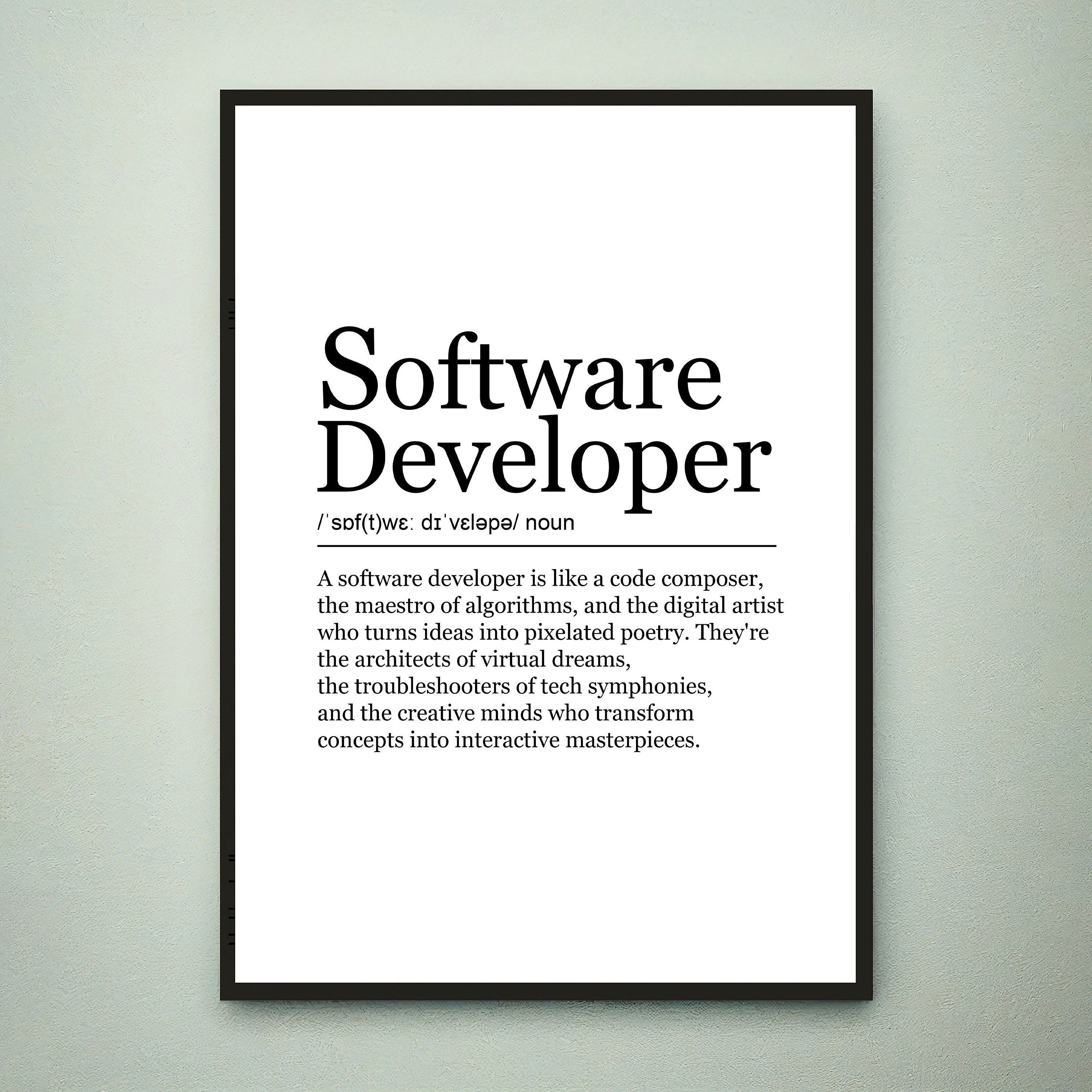 Software Developer Appreciation Fun Print Definition Poster Wall Art Programmer Minimalist Gift Print
