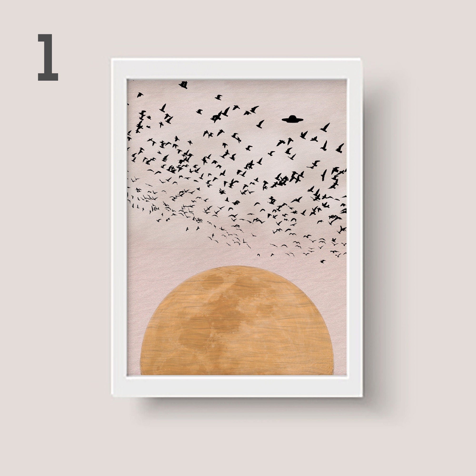 Set of 3 Prints Moon Sun Dusk Dawn Bird Dragon Alien Santa Print Poster Art Decor (Mix and match any 3) Christmas Xmas Gift Present