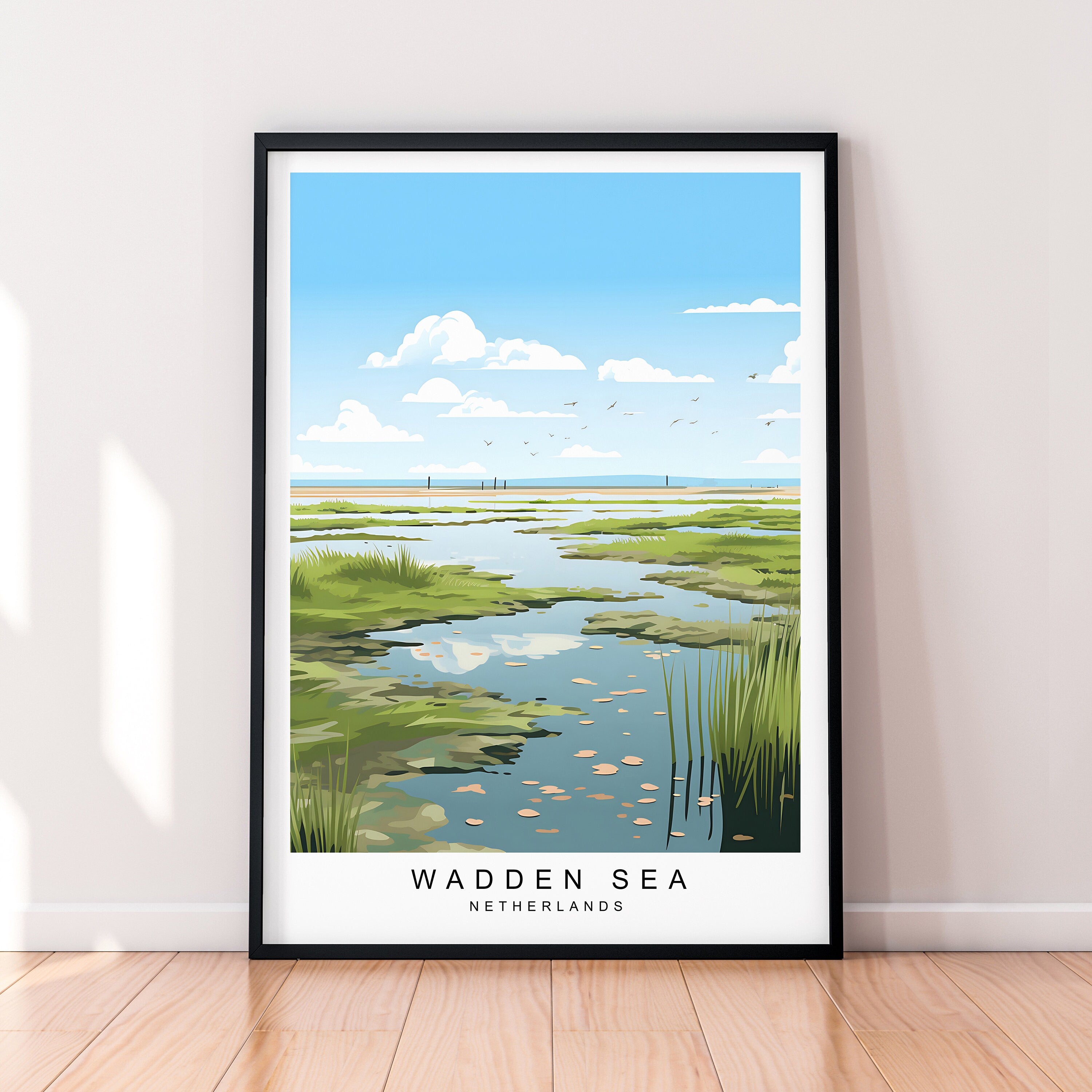 Wadden Sea Illustration Print Wadden Sea Travel Poster Gift Unframed Print