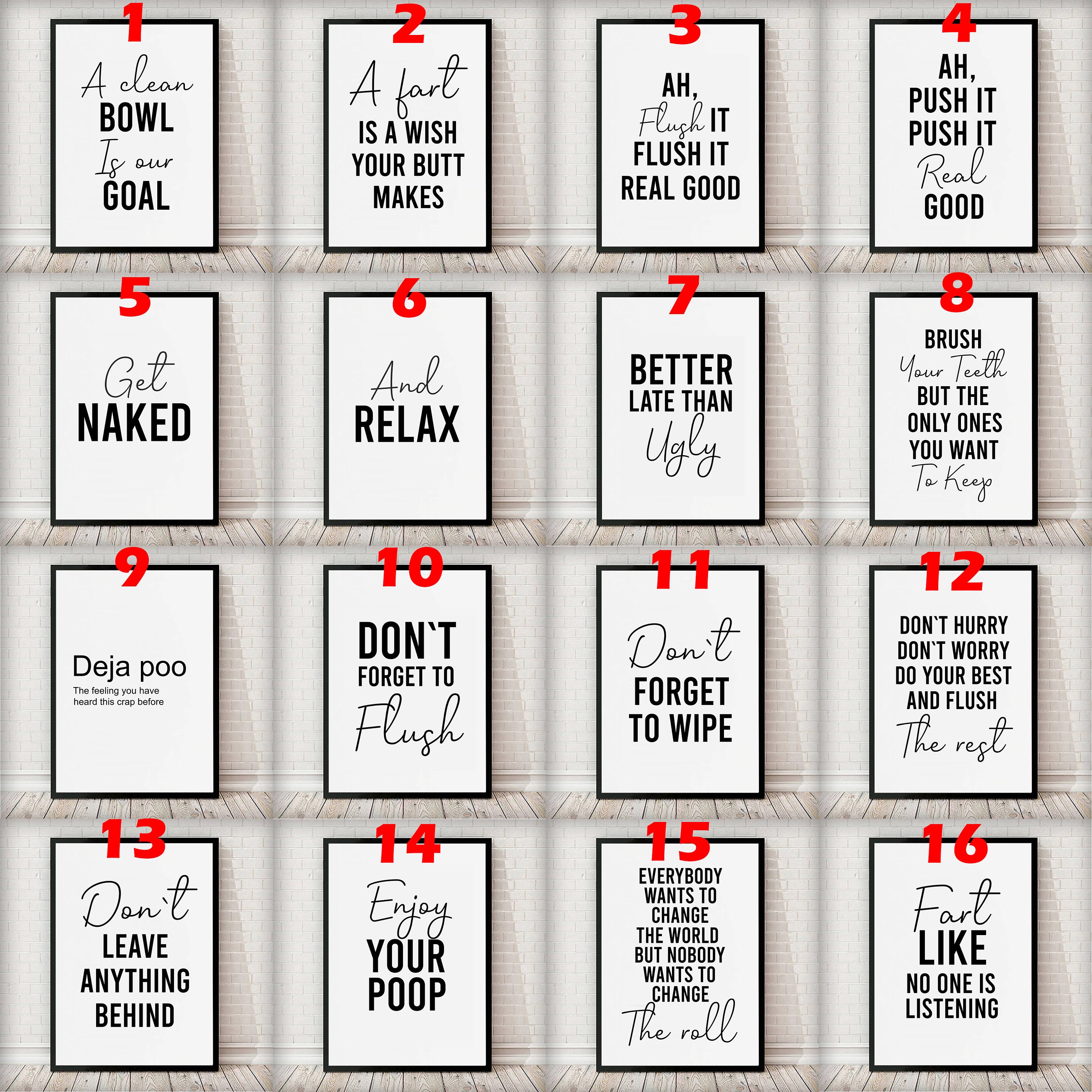 Bathroom Toilet Prints Posters Home Décor Gift Unframed Minimalist Funny Quotes Fun Print Sizes A3,A4,A5,A6,12x16,11x14,8x10,6x8,5x7,4x6