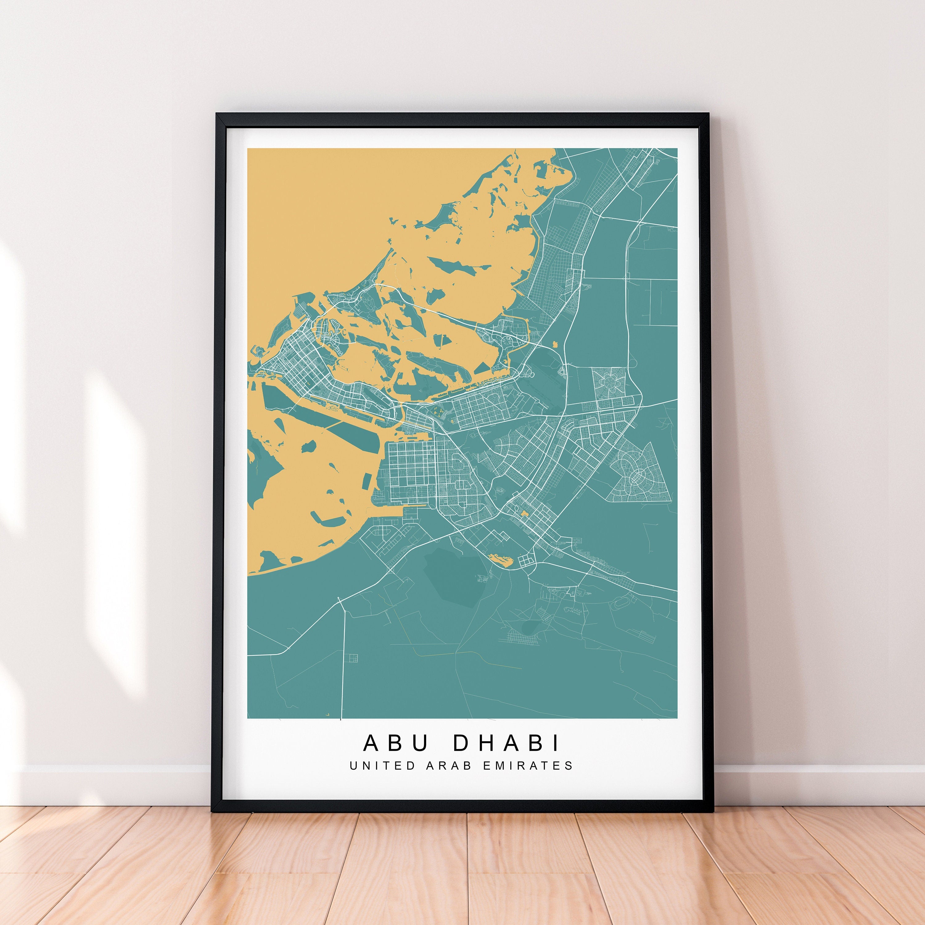 Abu Dhabi Map United Arab Emirates Print Minimalist Abu Dhabi City Area Map Poster Wall Decor