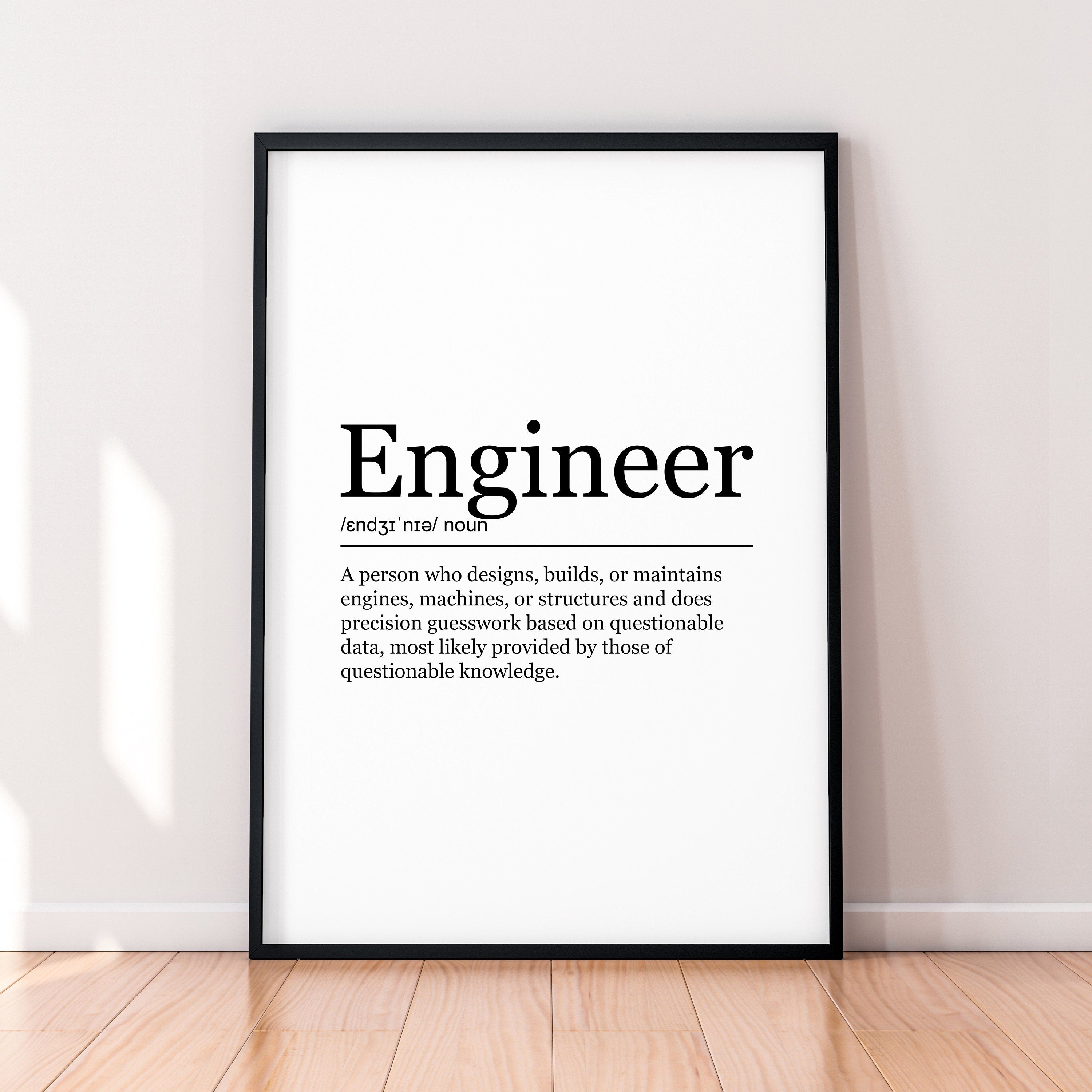 Engineer Print Fun Definition Poster Wall Art Engineer Gift Minimalist Print