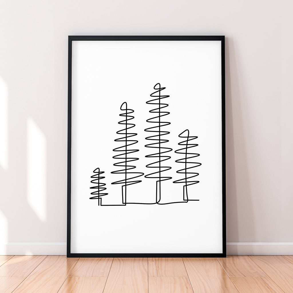 Singe Line Spruce Tree Botanical Line Art Poster Tree Family Wall Art Minimalist Print