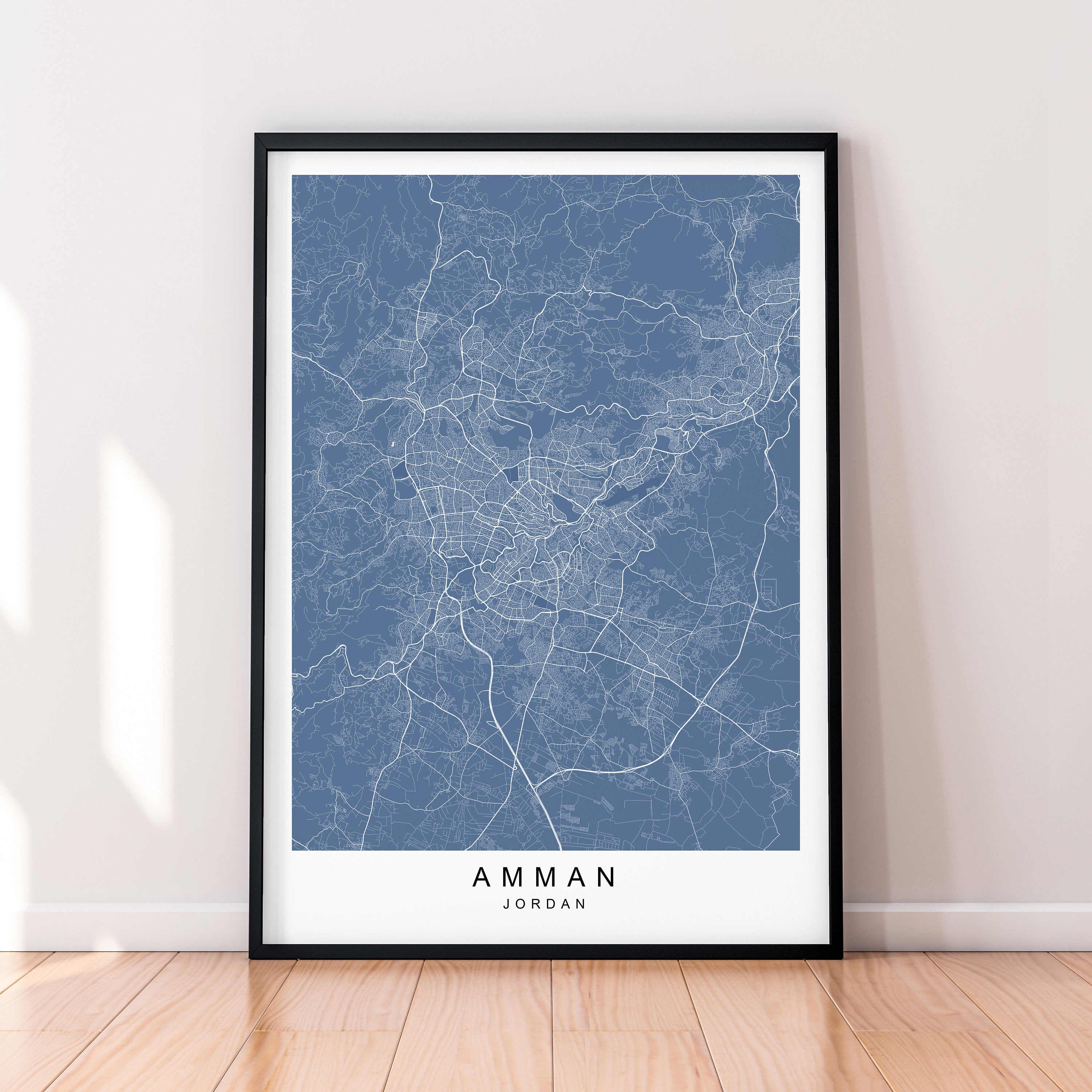 Amman Map Print Minimalist Jordan City Amman Map Poster Wall Decor