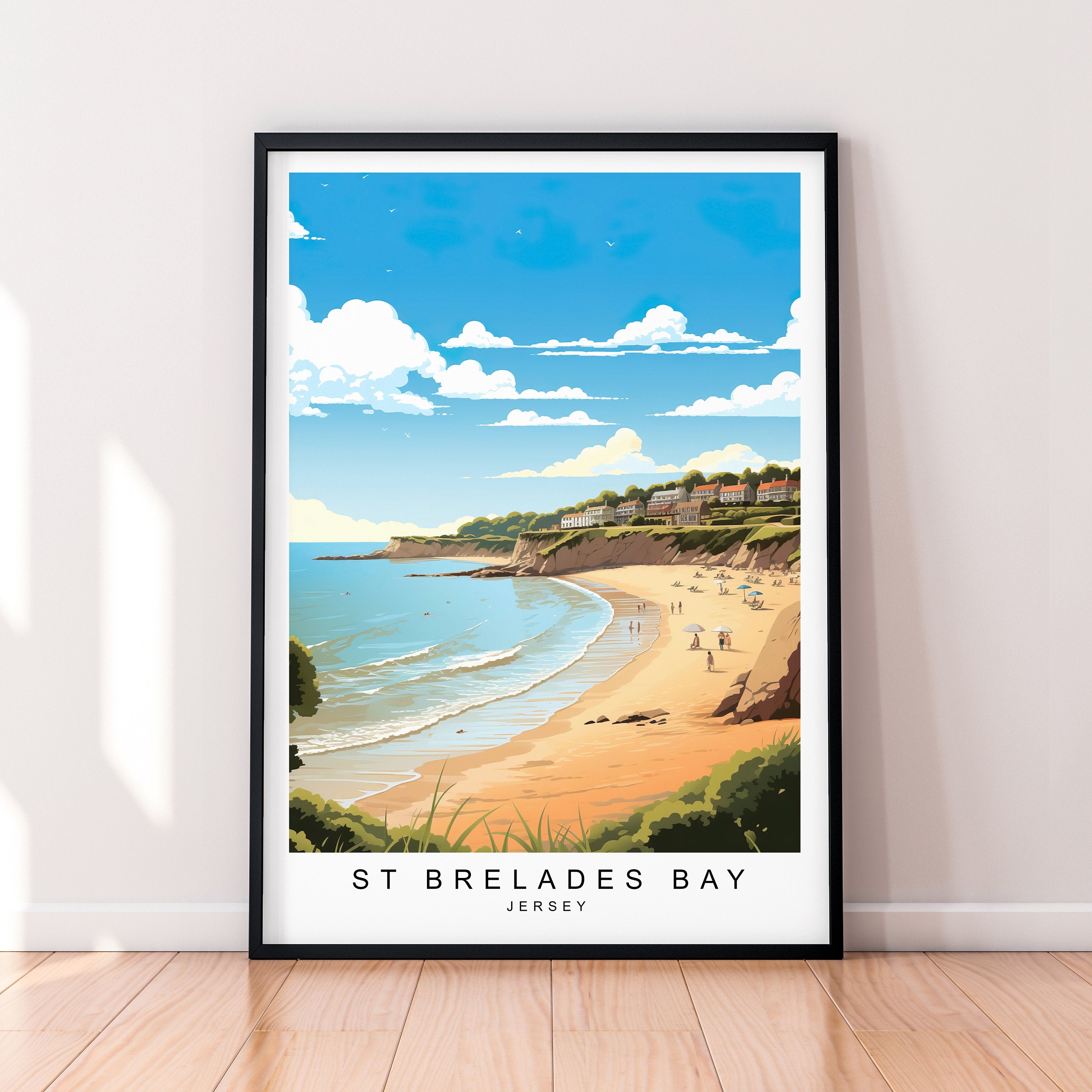 St Brelades Bay Illustration Print St Brelades Bay Jersey Travel Poster Gift Unframed Print