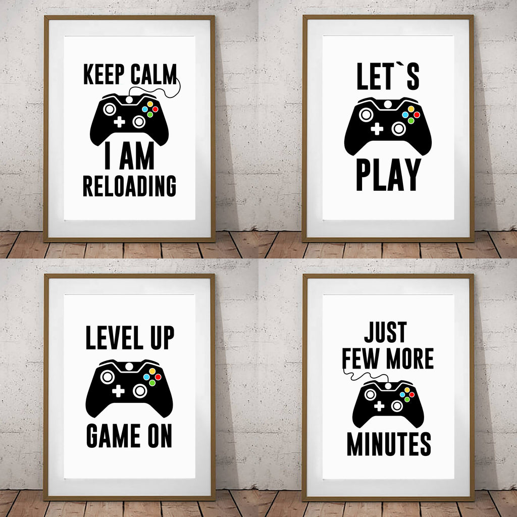 Set Of 4 Gaming Prints Posters Kids Children X Game Room Wall Art Decoration (4SA)