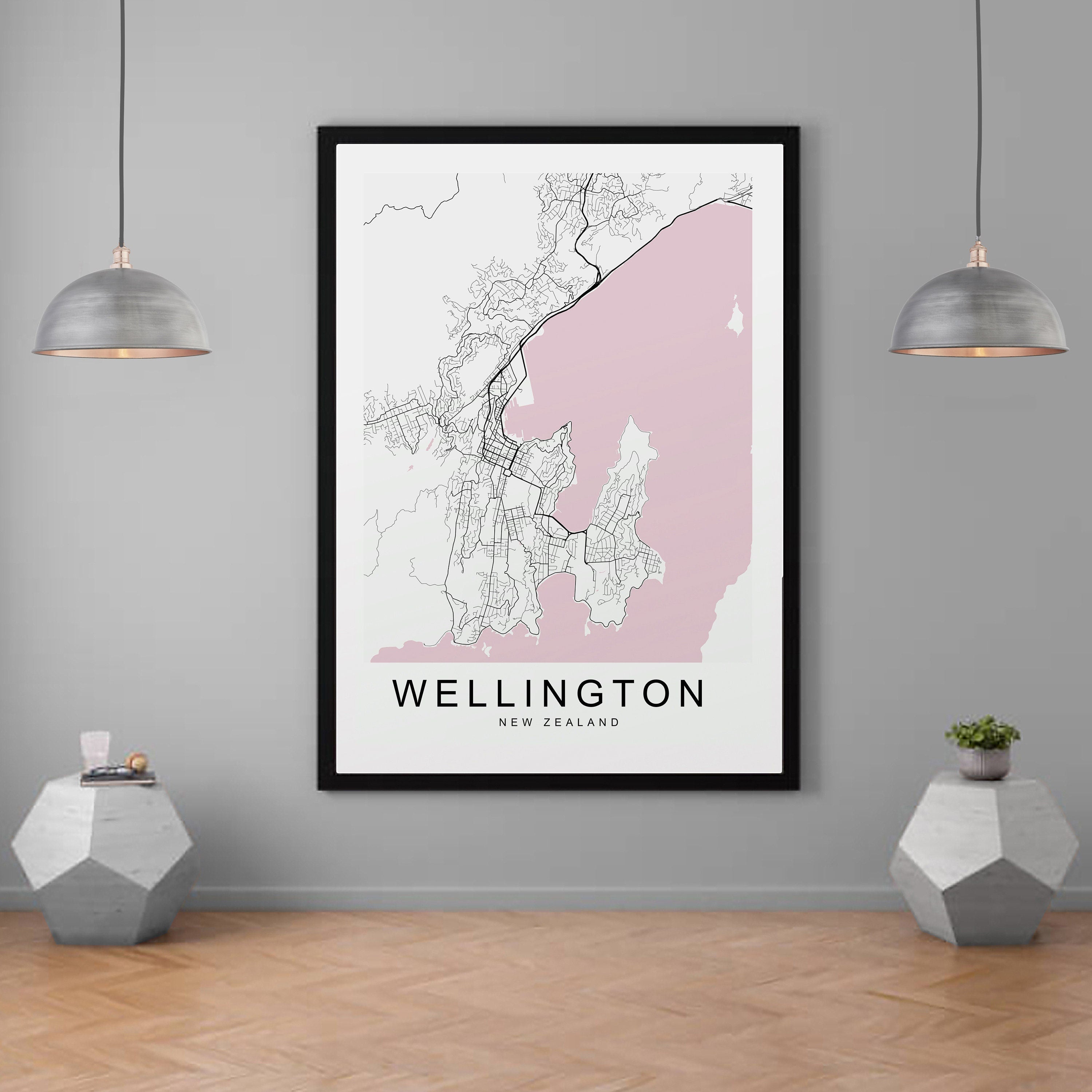 Wellington New Zealand City Town Map Print Minimalist Home Map Poster Wall Decor