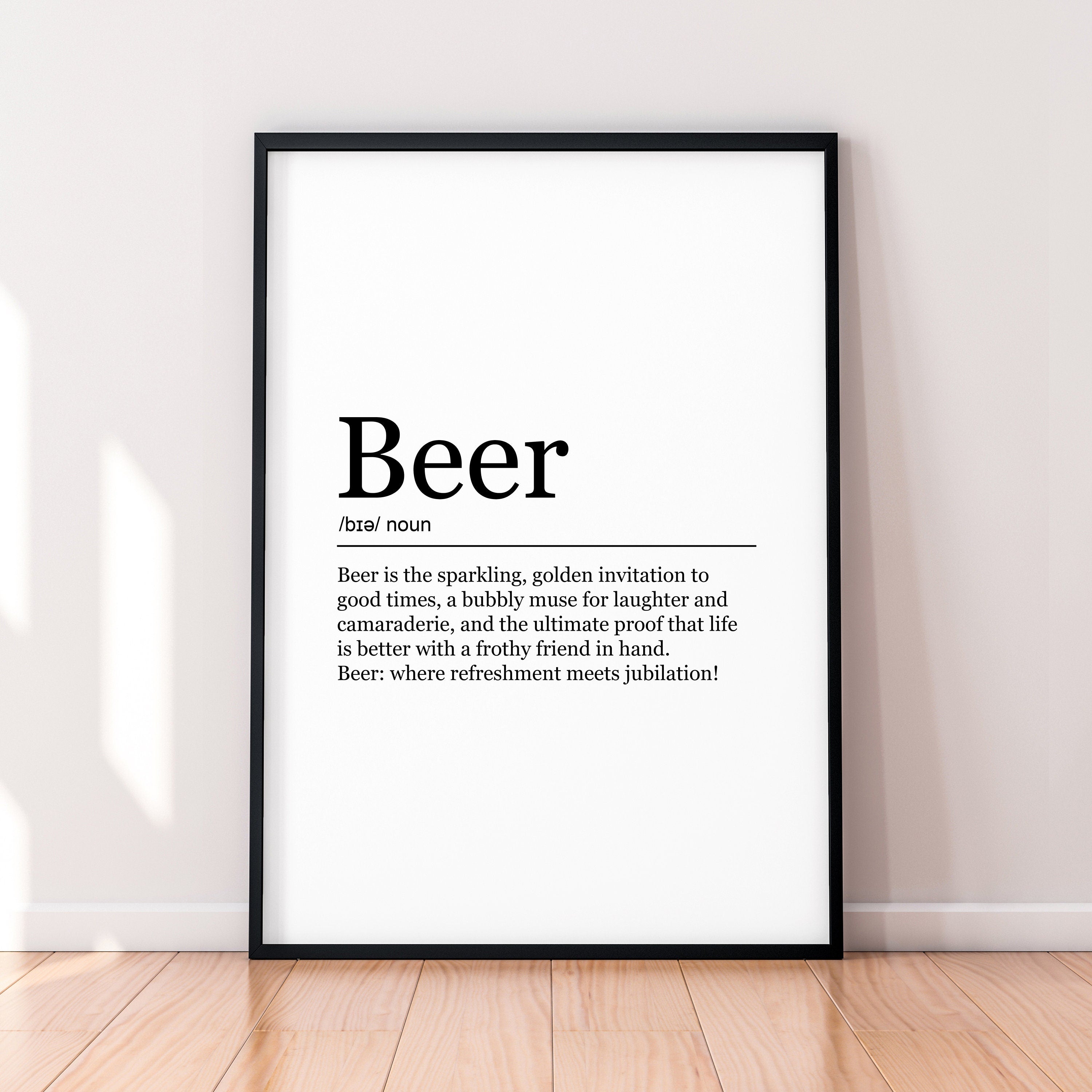Beer Fun Print Definition Poster Beer Wall Art Minimalist Gift Print