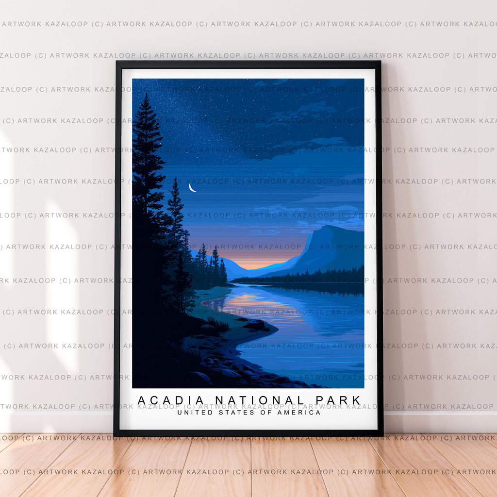 Acadia National Park Unframed Illustration Scenic Night Landscape Wall Art