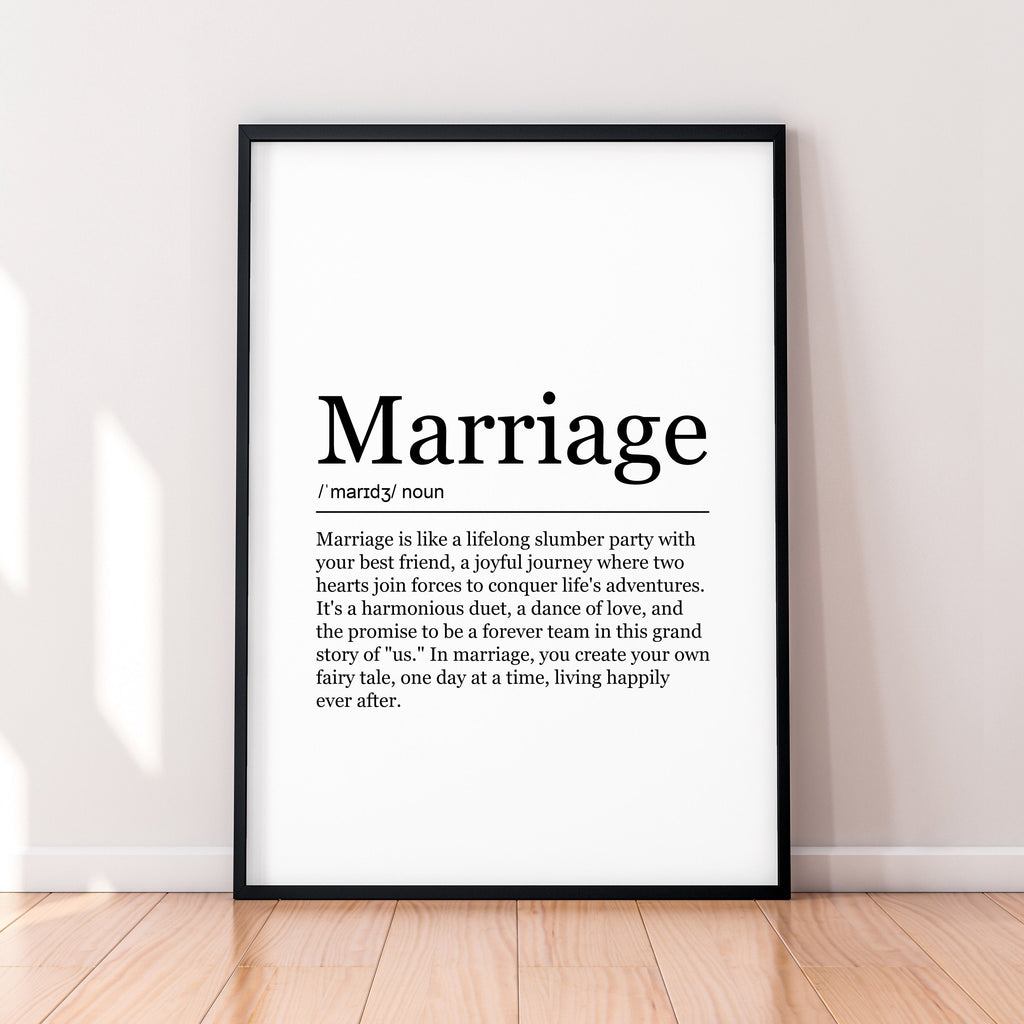 Marriage Fun Print Definition Poster Wall Art Marriage Meaning Minimalist Gift Print