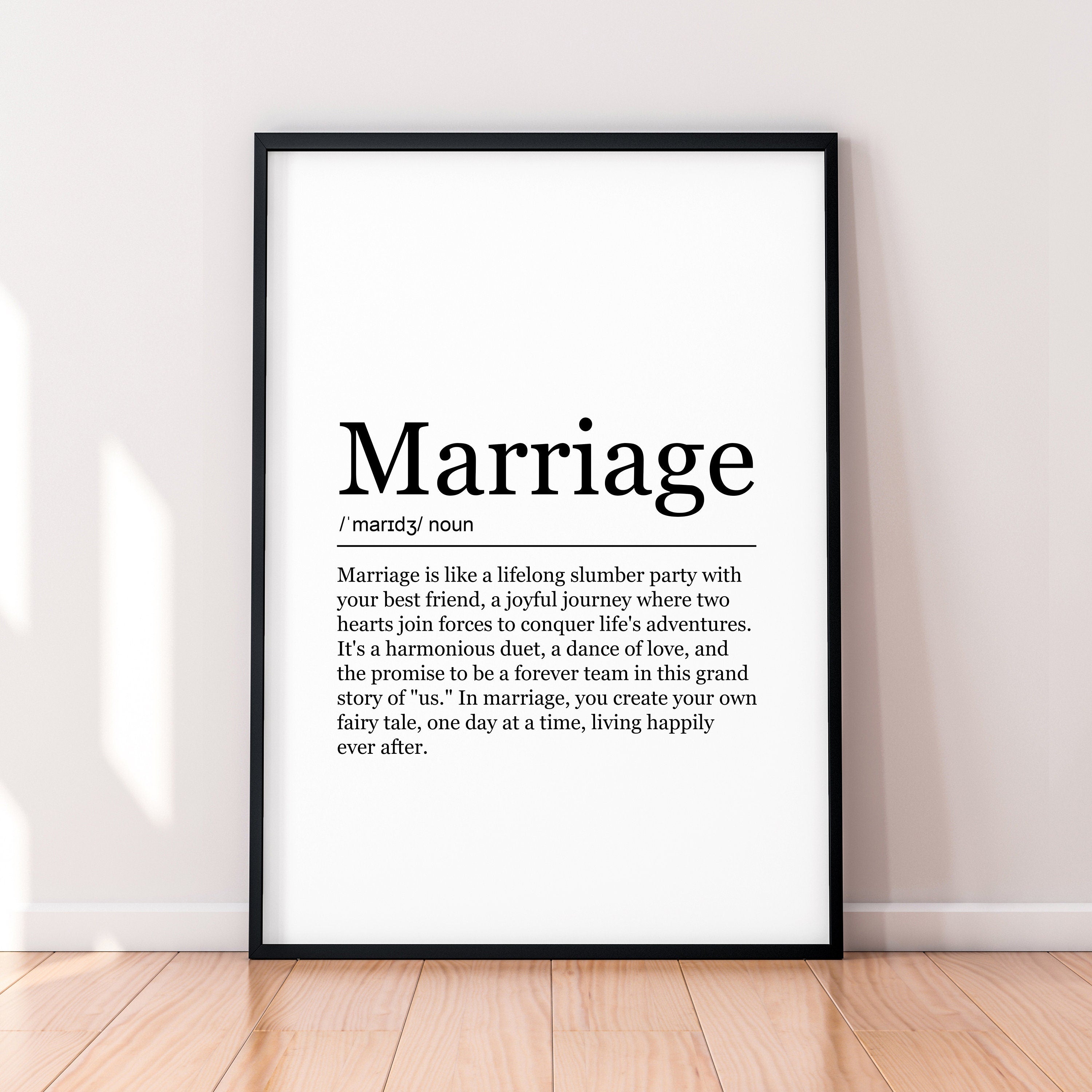 Marriage Fun Print Definition Poster Wall Art Marriage Meaning Minimalist Gift Print