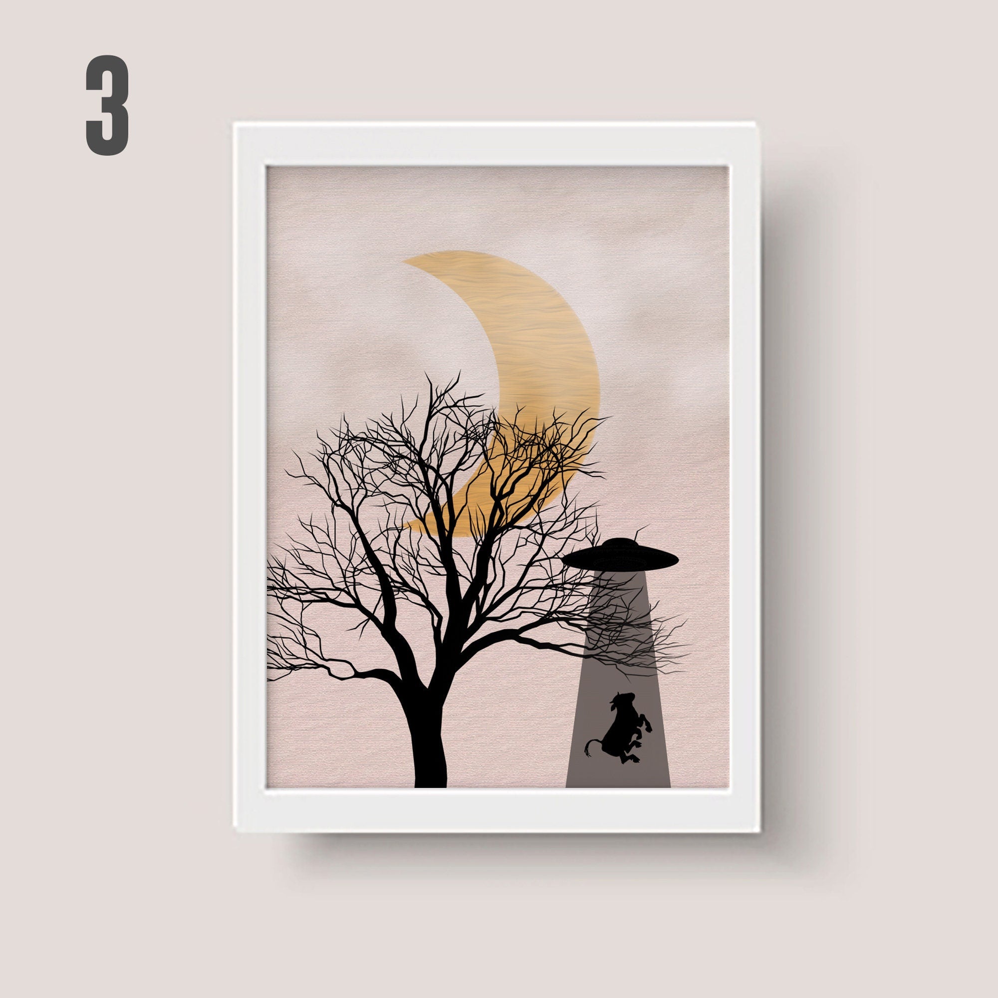 Set of 3 Prints Moon Sun Dusk Dawn Bird Dragon Alien Santa Print Poster Art Decor (Mix and match any 3) Christmas Xmas Gift Present