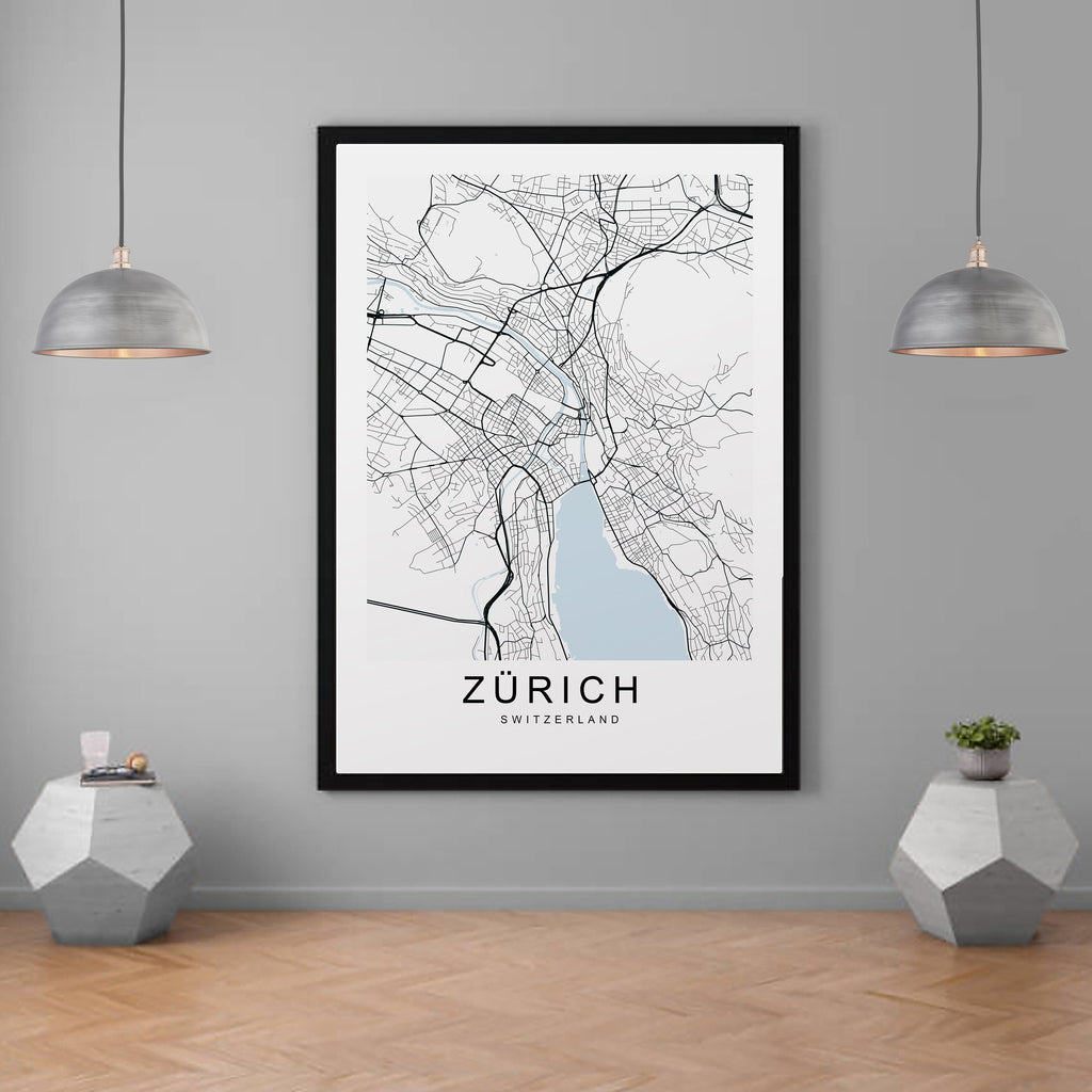 Zurich Switzerland Town City Map Print Minimalist Home Map Poster Wall Décor