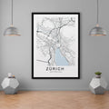 Zurich Switzerland Town City Map Print Minimalist Home Map Poster Wall Décor