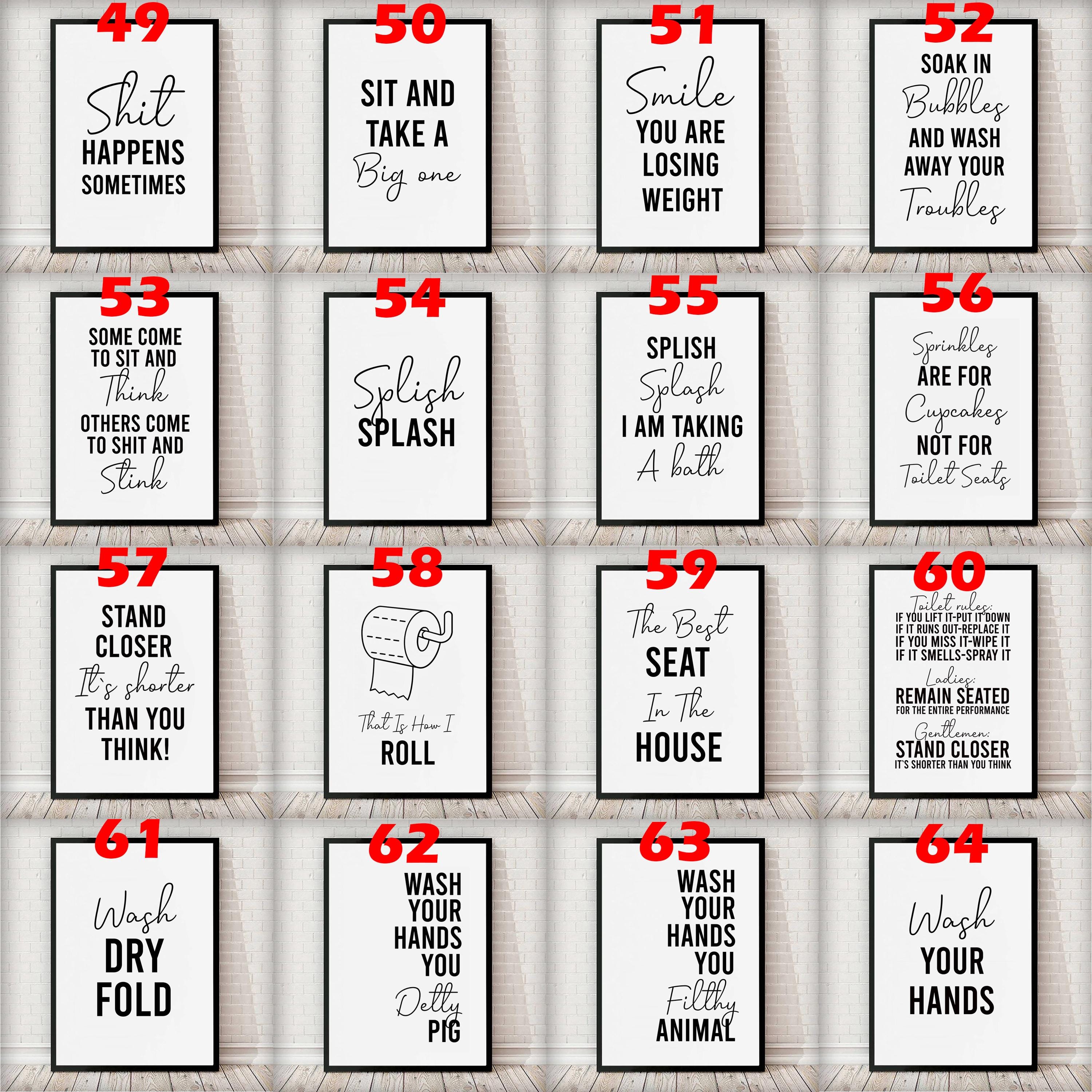 Bathroom Toilet Prints Posters Home Décor Gift Unframed Minimalist Funny Quotes Fun Print Sizes A3,A4,A5,A6,12x16,11x14,8x10,6x8,5x7,4x6