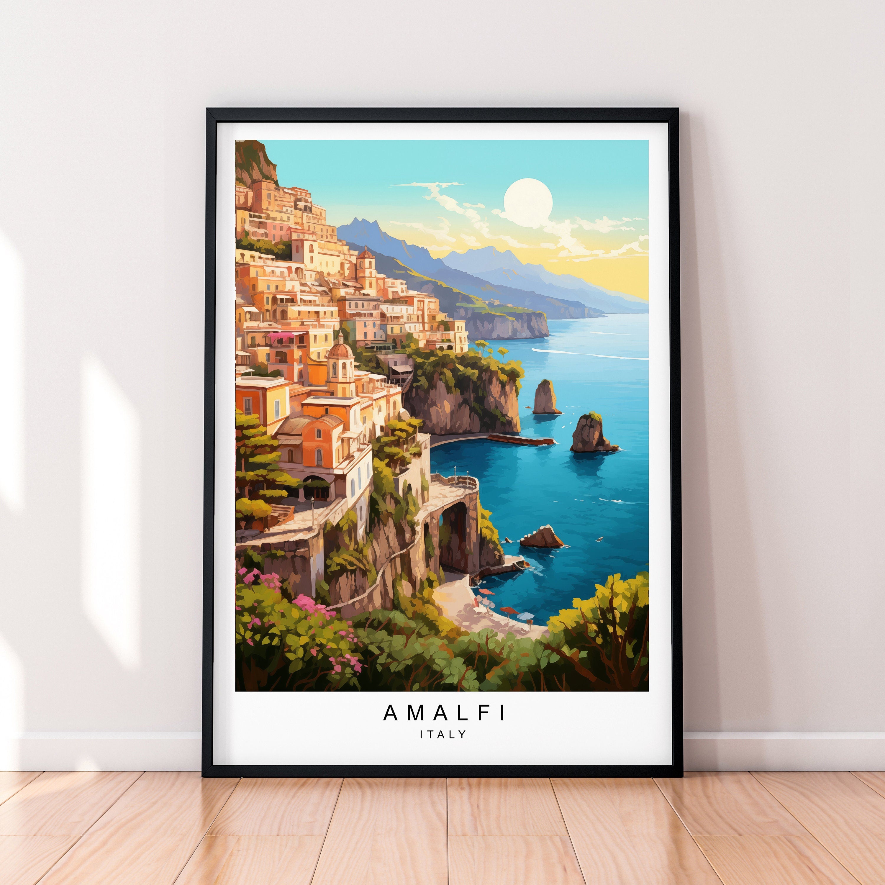 Amalfi Sunset Wall art Illustration Print Amalfi Coast Italy Travel Poster Gift Unframed Print
