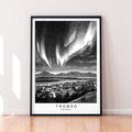 Tromsø Greyscale Illustration Black And White Norway Northern Lights Print Unframed Tromso
