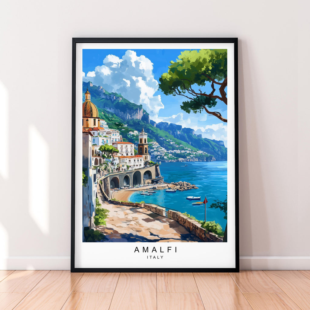 Amalfi Coast Print Travel Print Art Illustration Amalfi Sorrentine Peninsula Poster Wall Art Gift Unframed Print