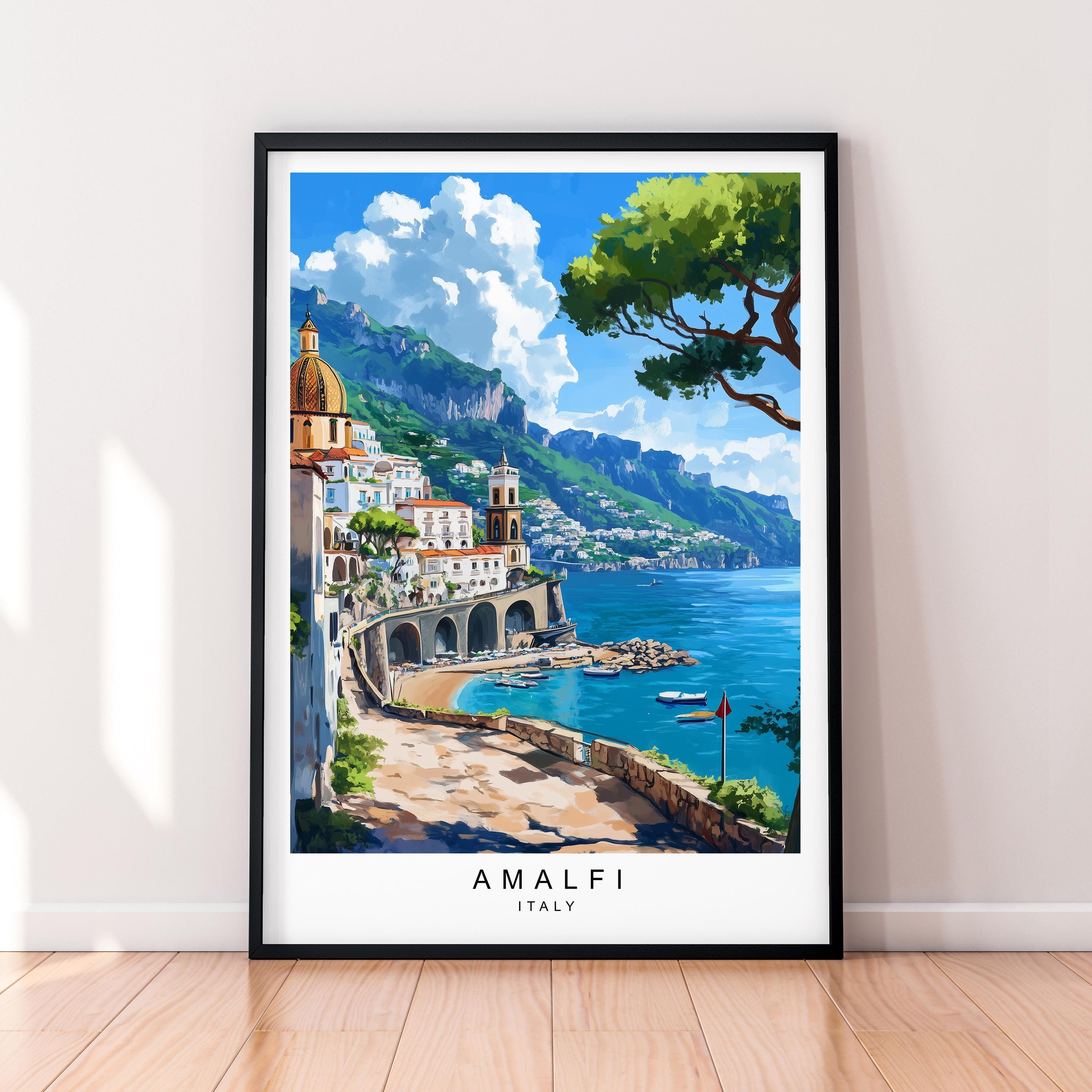 Amalfi Coast Print Travel Print Art Illustration Amalfi Sorrentine Peninsula Poster Wall Art Gift Unframed Print