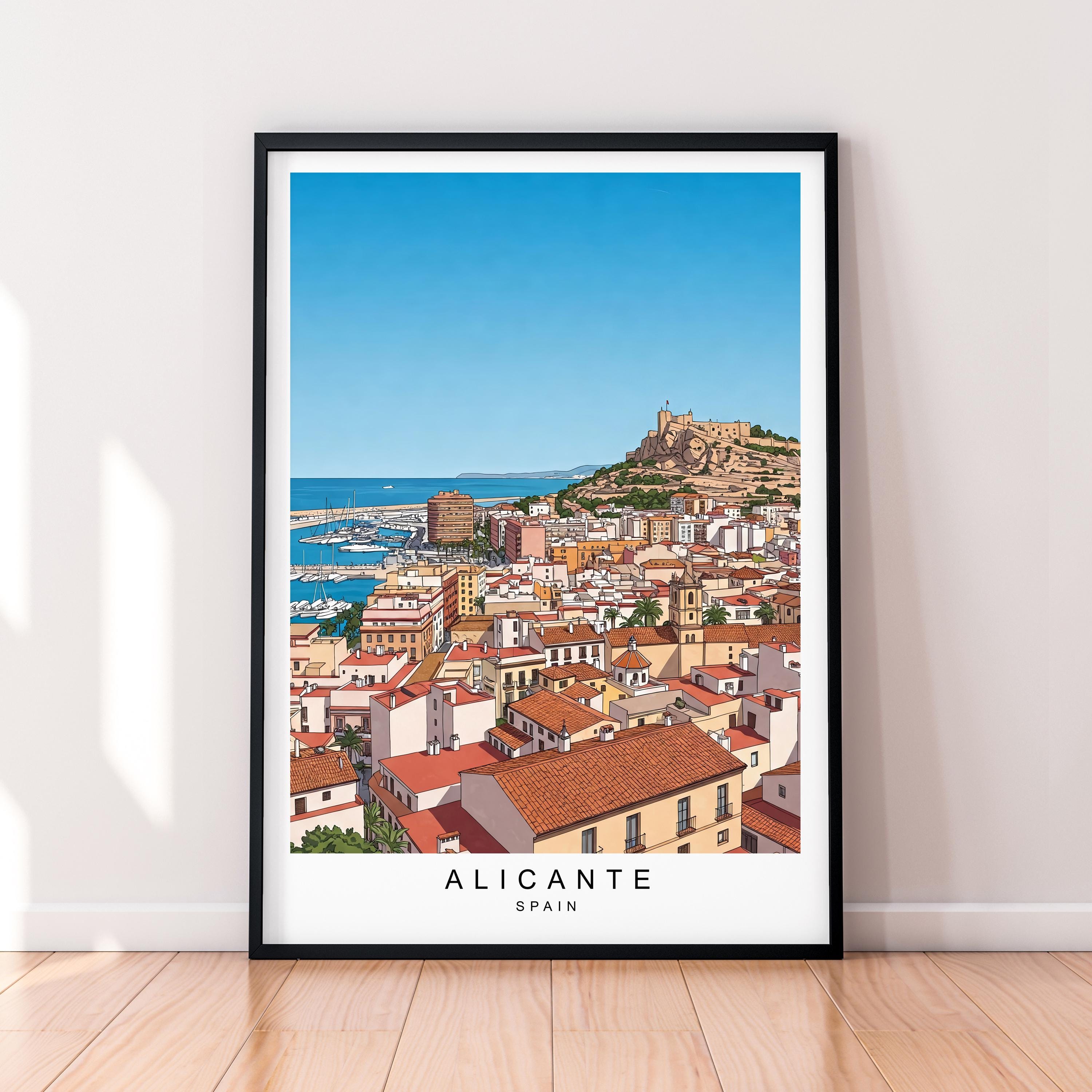 Alicante Harbor Illustration Print – Unframed Spain Travel Poster Wall Art
