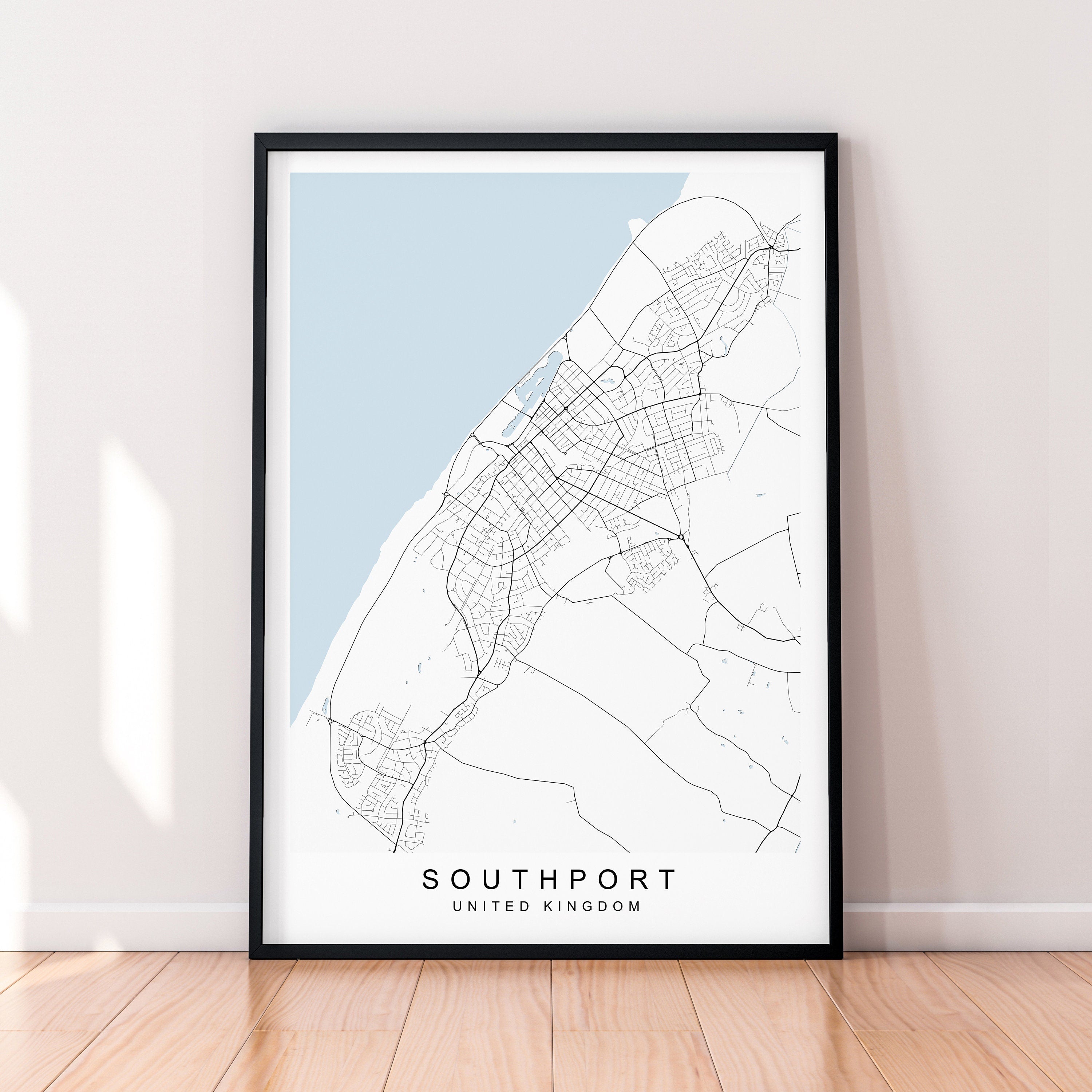Southport Map England Print Poster Minimalist Home Decor Southport UK Town Map Poster Wall Art Decor