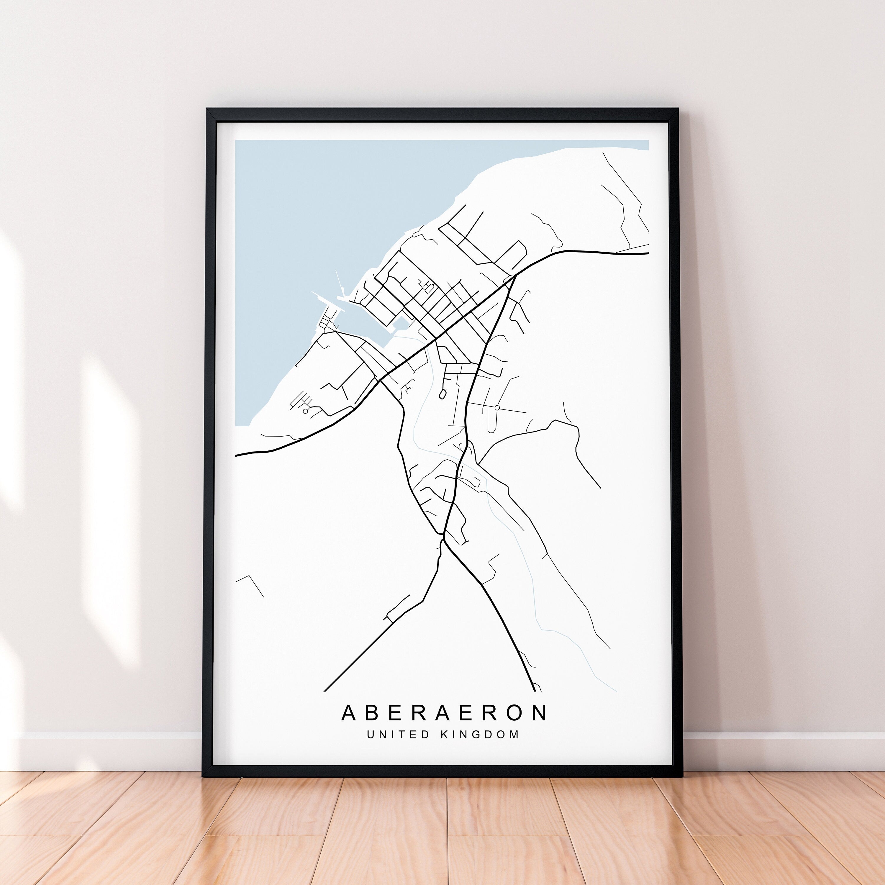 Aberaeron Map Wales Print Poster Minimalist Home Decor Aberaeron UK Town Map Poster Wall Art Decor