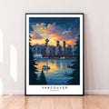 Vancouver Dawn Night Illustration Print Vancouver Canada Travel Poster Gift Unframed Print