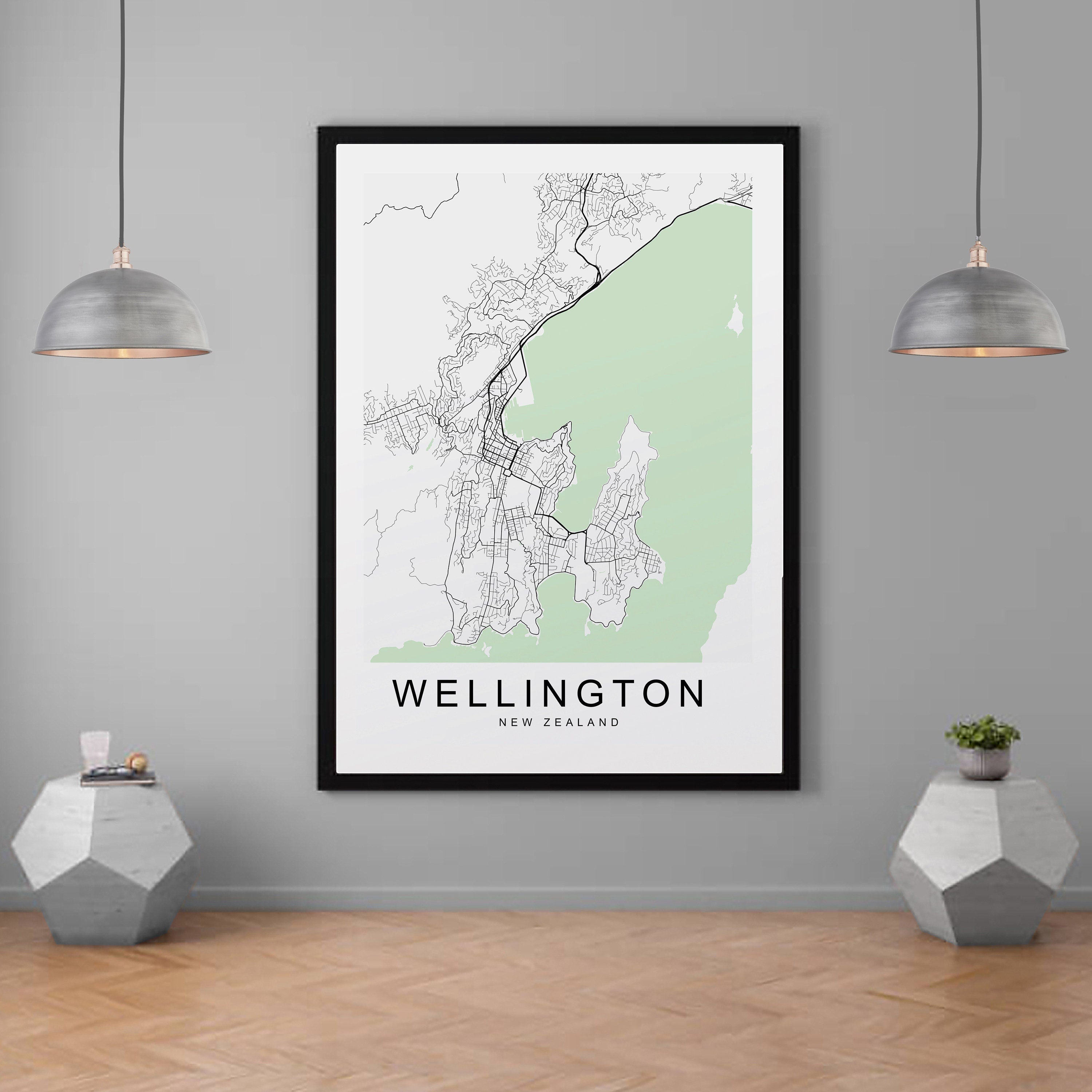 Wellington New Zealand City Town Map Print Minimalist Home Map Poster Wall Decor