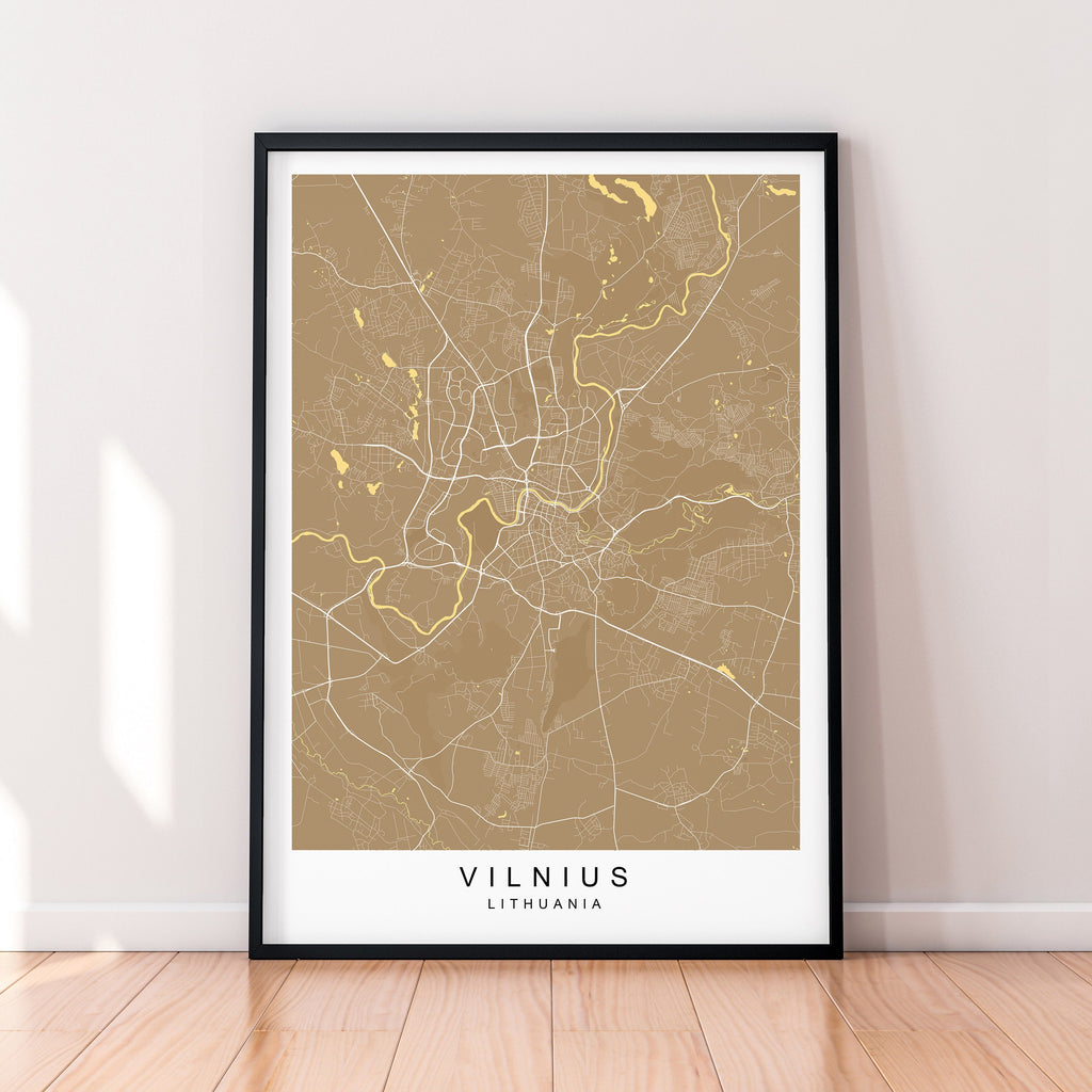 Vilnius Map Town City Map Poster Print Vilnius Lithuania Home Map Poster Wall Decor