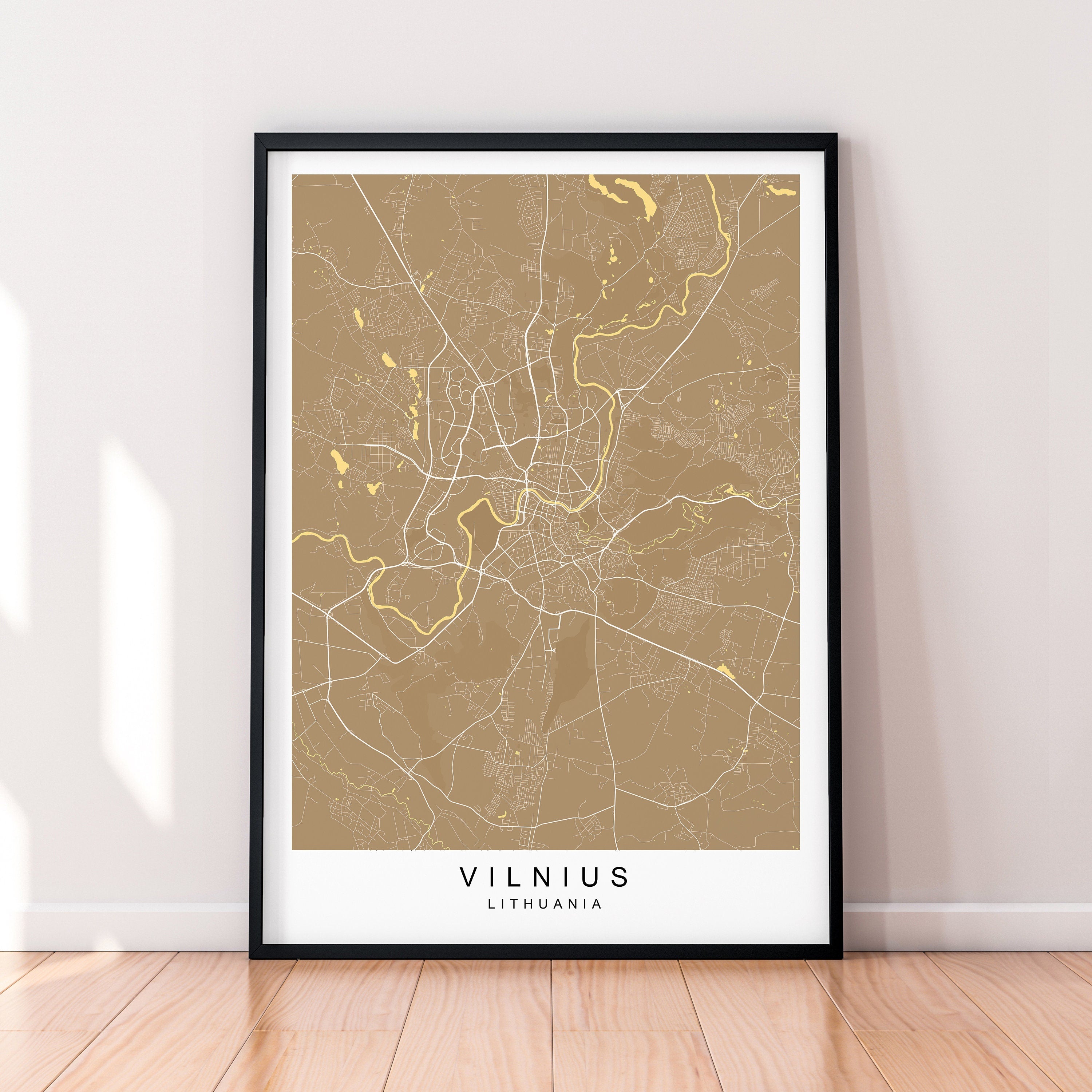 Vilnius Map Town City Map Poster Print Vilnius Lithuania Home Map Poster Wall Decor