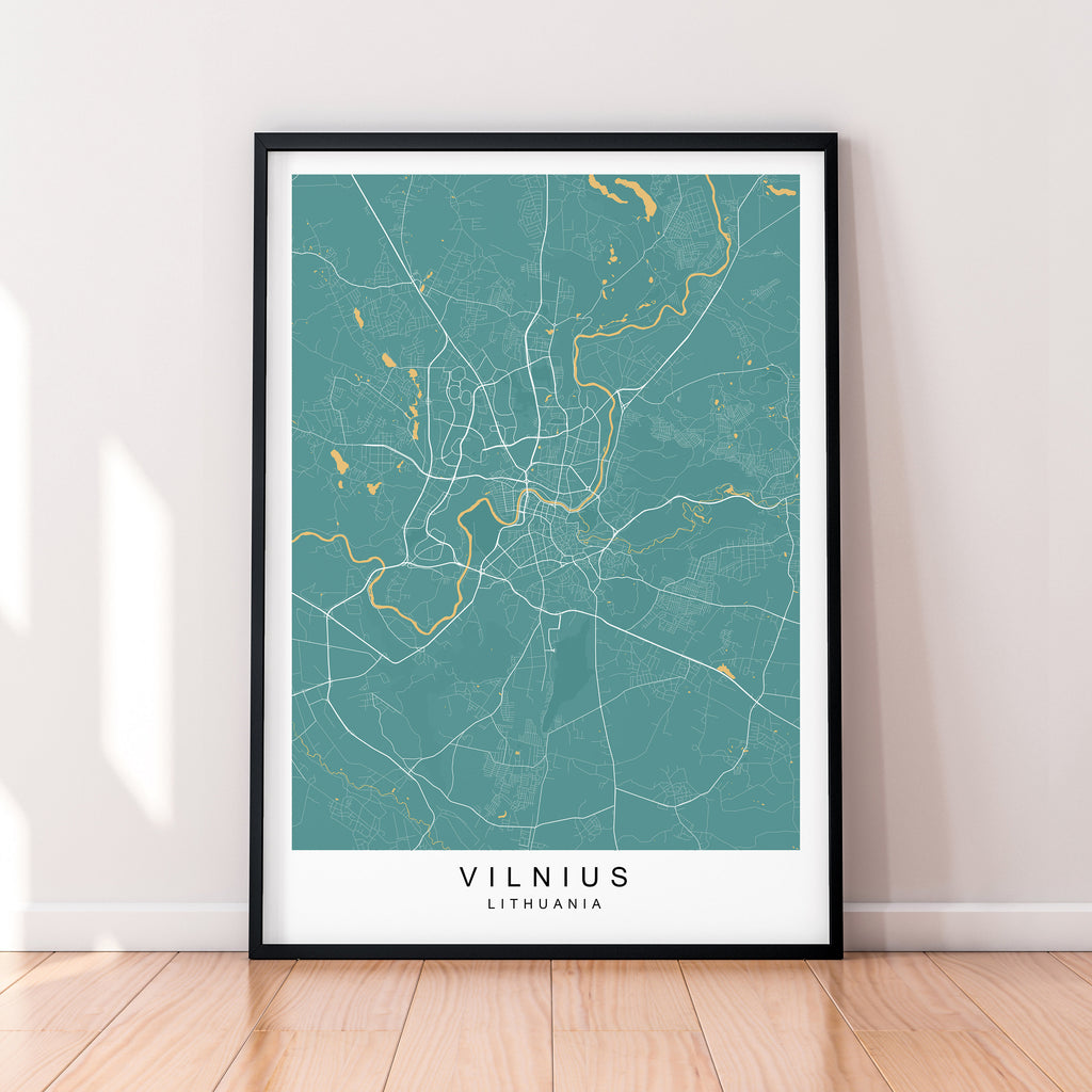 Vilnius Map Town City Map Poster Print Vilnius Lithuania Home Map Poster Wall Decor