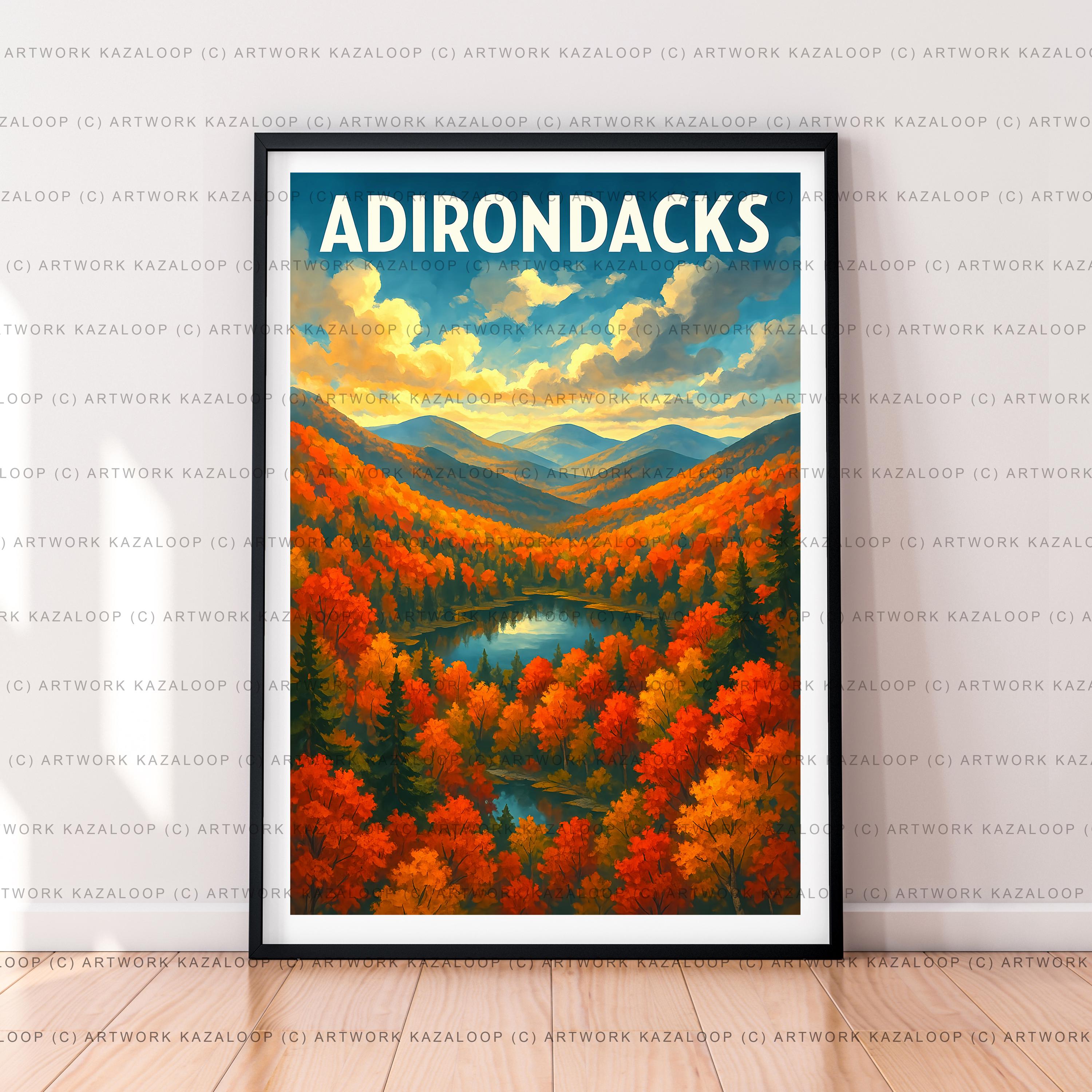 Adirondack Mountains Art Print Illustration Adirondack  National Park USA Poster Wall Art Gift Unframed Print