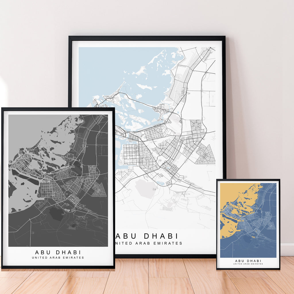 Abu Dhabi Map United Arab Emirates Print Minimalist Abu Dhabi City Area Map Poster Wall Decor
